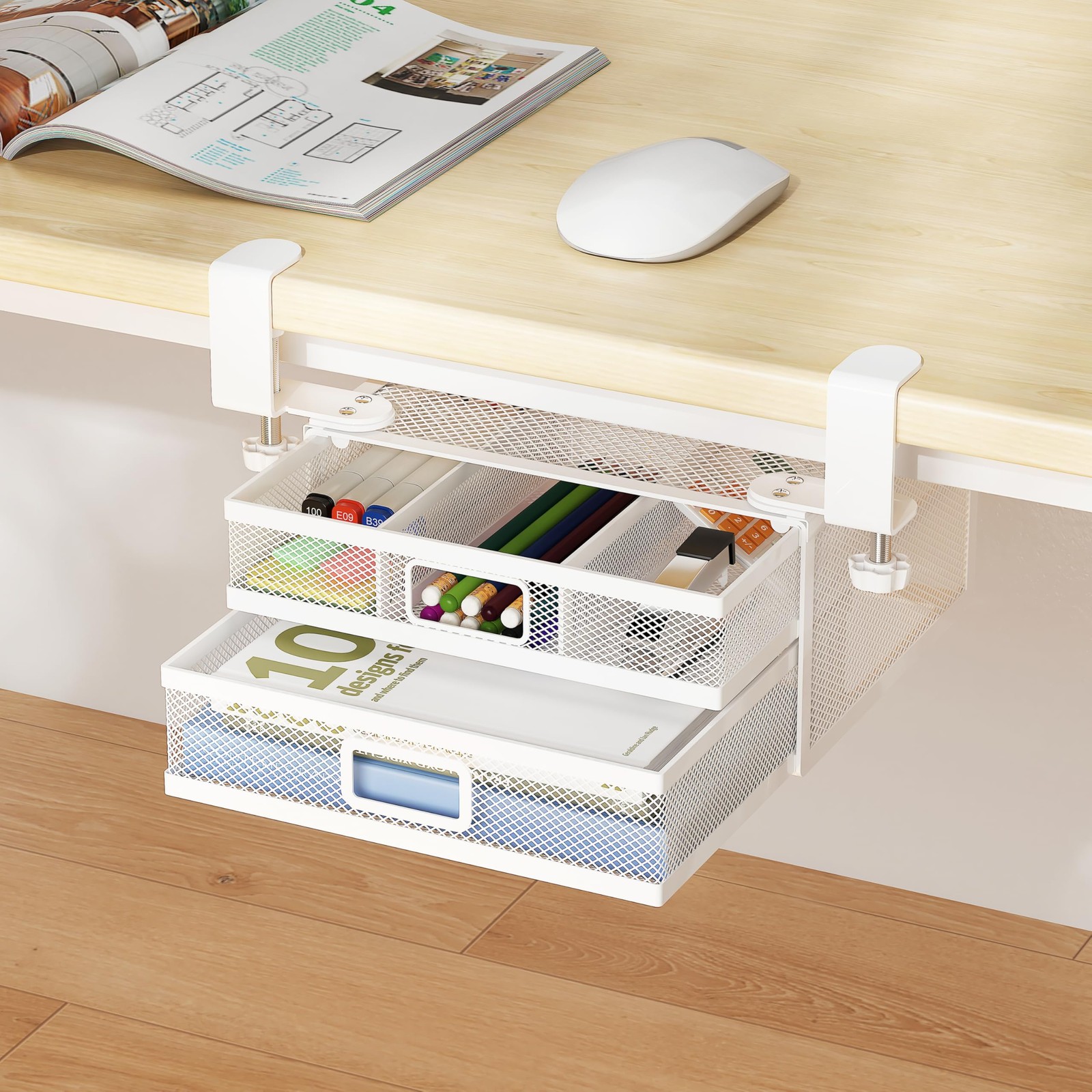 ROLIZOE Sliding Under Desk Drawer Organizer No 10.24×8.27×5.31 inches, White