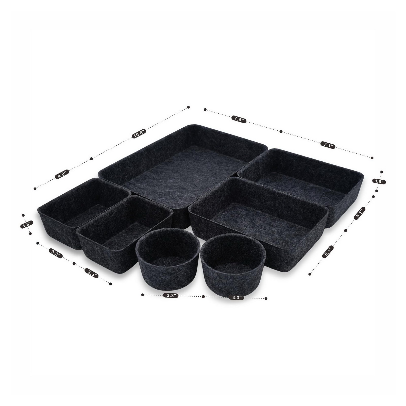 7 PCS Carbon Felt Drawer Organizer Trays Desk Storage Bins Office Home