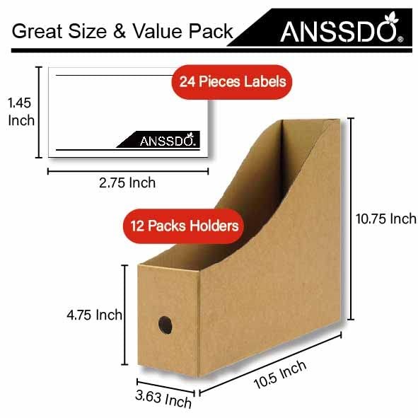 ANSSDO 12 Pack Brown Cardboard Magazine Holder Bulk Kraft File