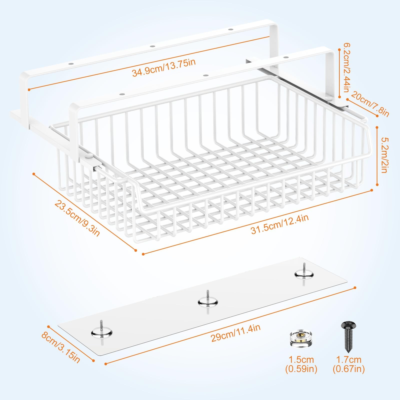 Under Desk Drawer Slide Out Metal Cable Management Storage Shelf Tray Basket
