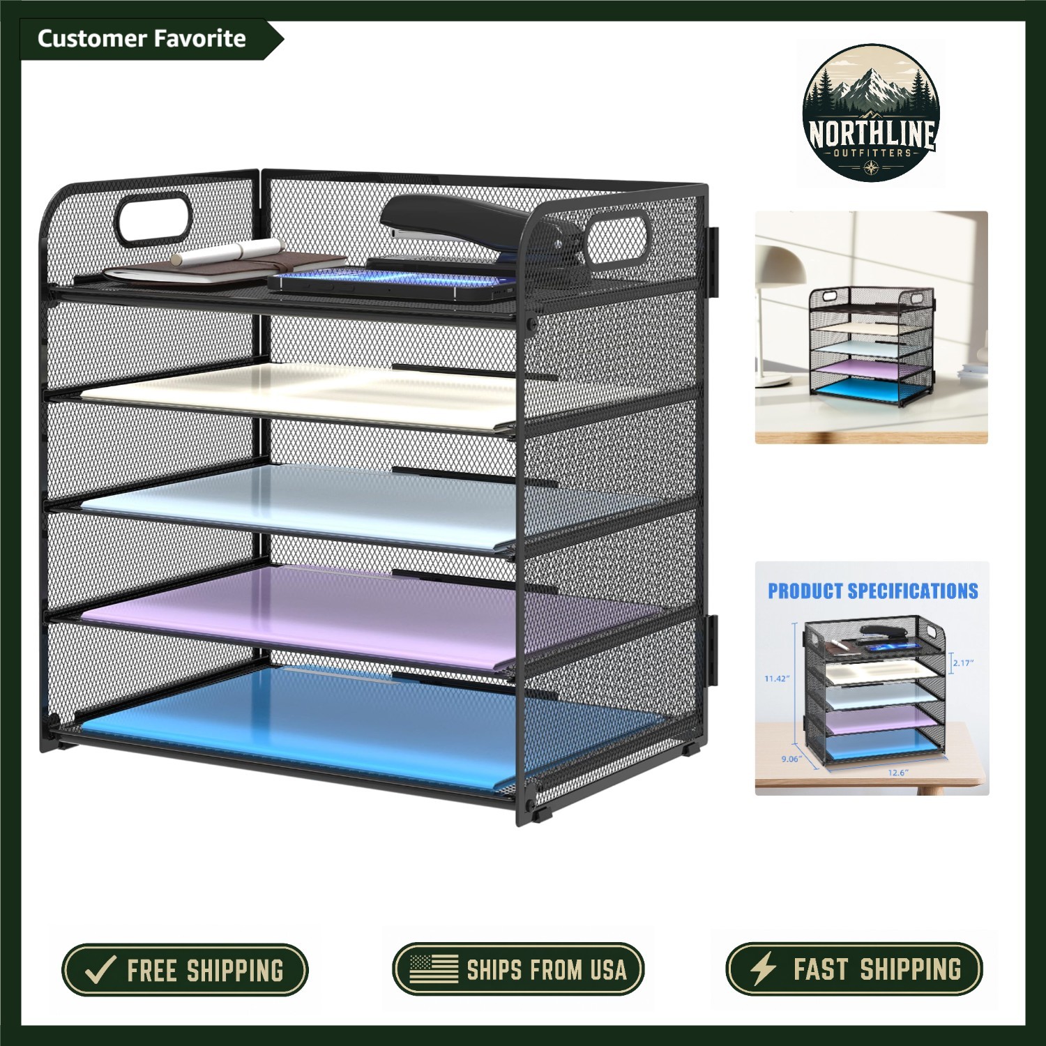 Versatile 5-Tray Office Paper Organizer with Handle – Ideal for Home & Classroom