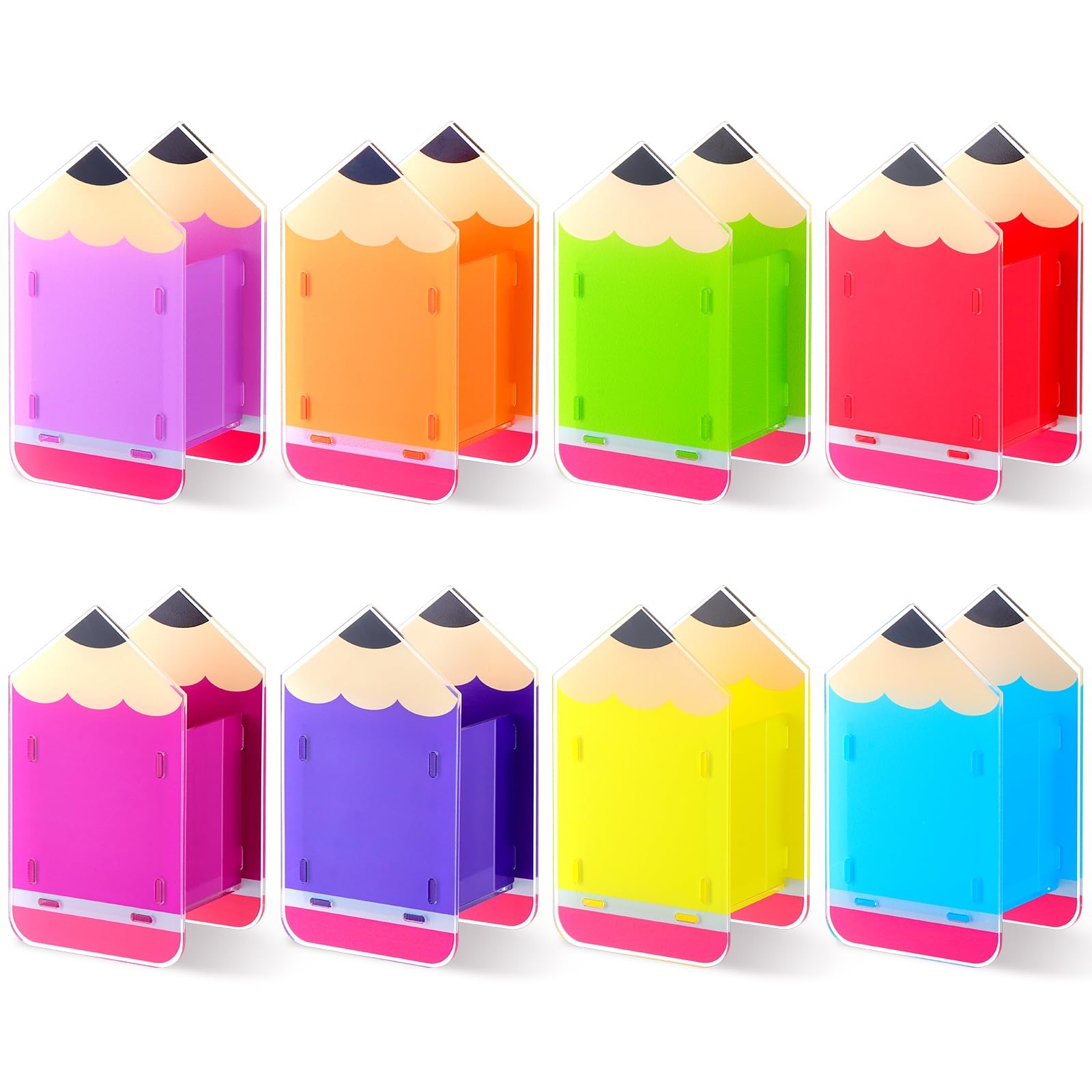 8 Pcs Pencil Shaped Holder Acrylic Pen Holders Colored Dispenser Storage Orga…