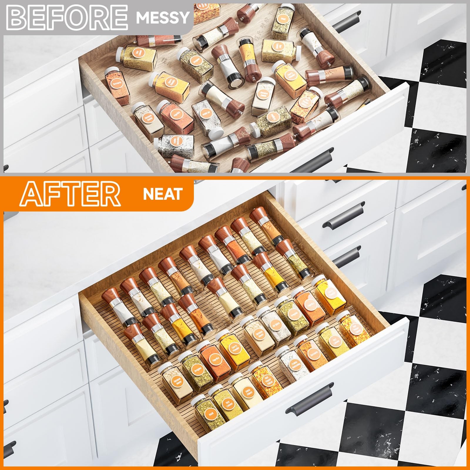 Yieach 8 Pack Adjustable In Drawer Spice Organizer – 8PCS-11” to 22”, Clear