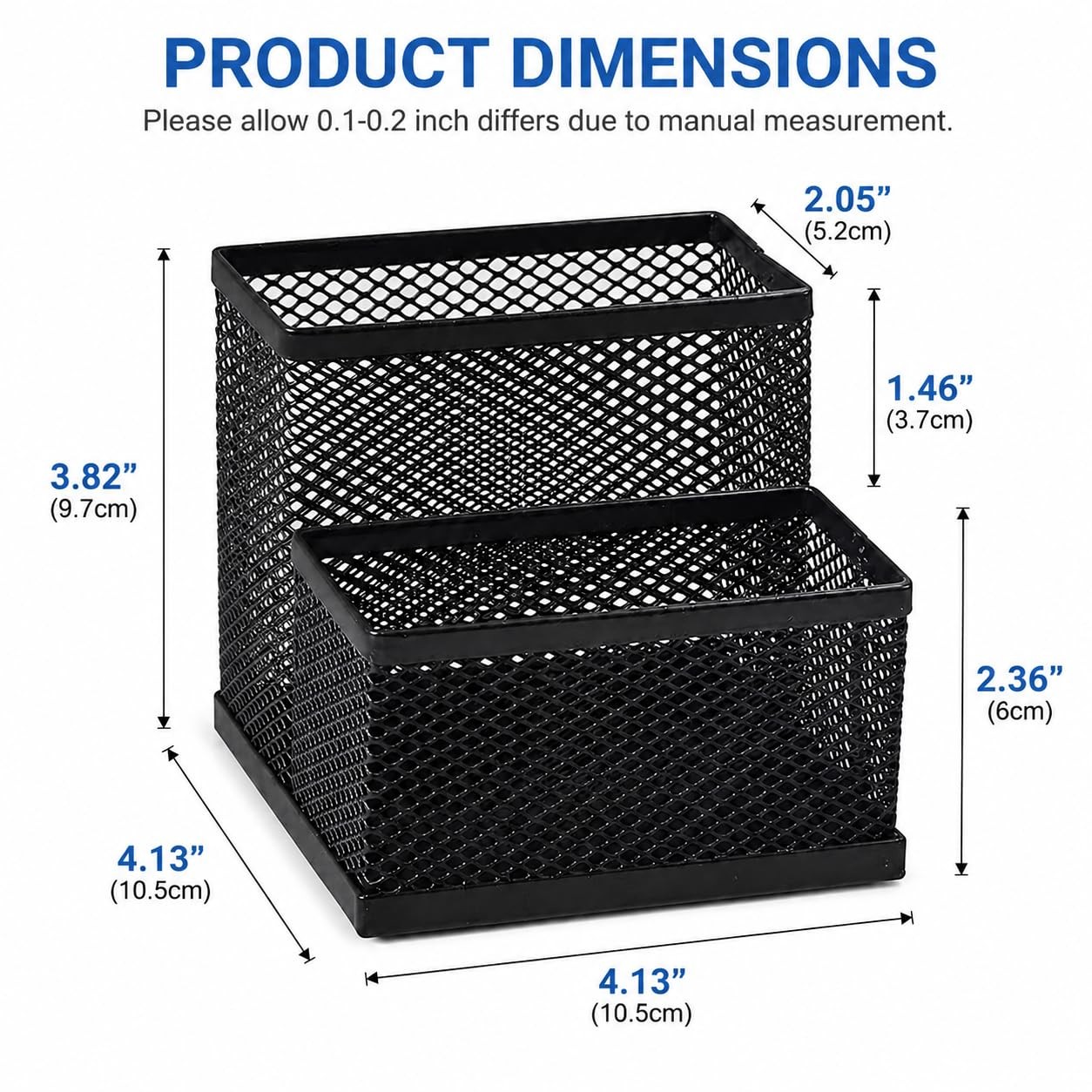 SHFKS Pen Holder for Desk Organizer,2Compartments Office Supply Black