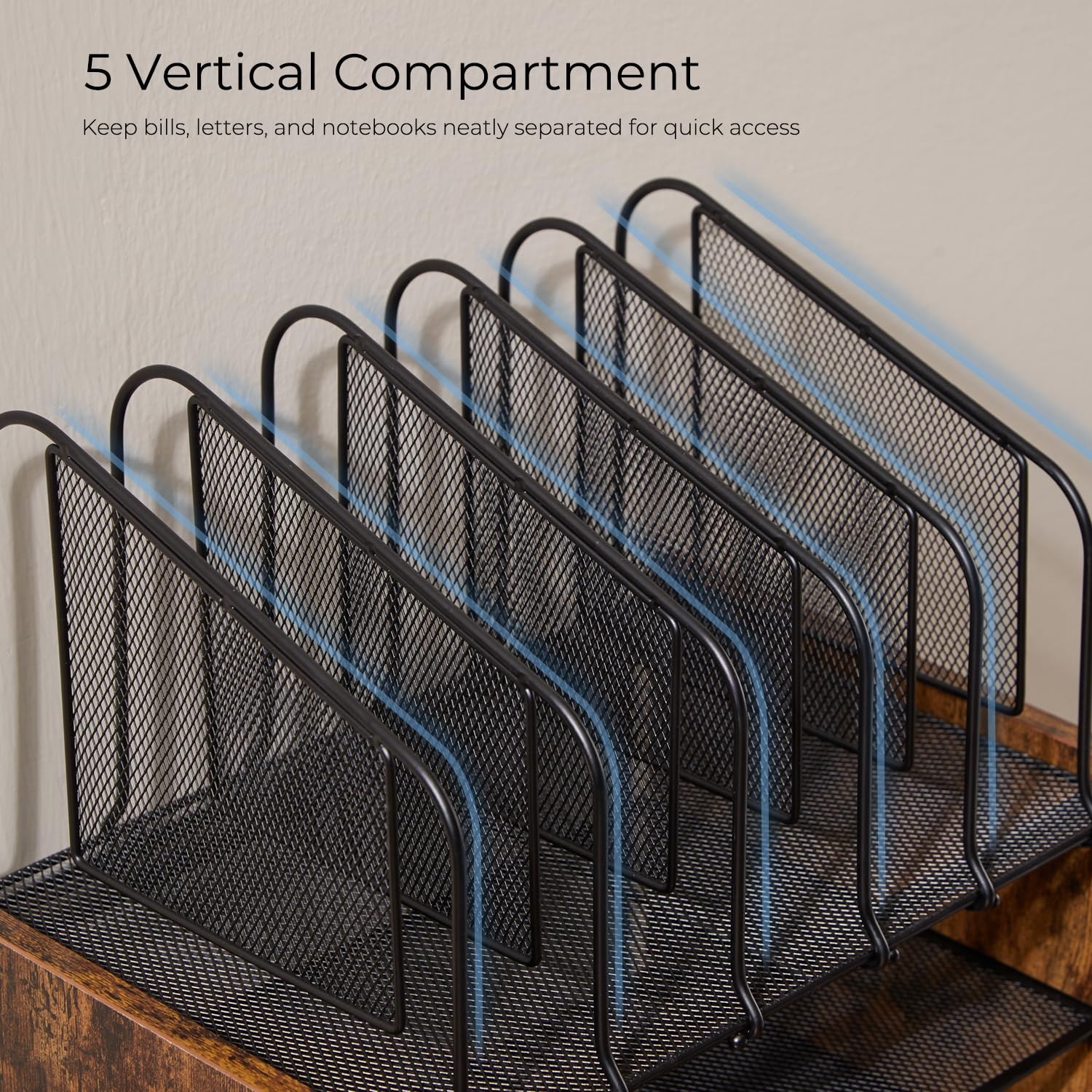 Y YOMA Wooden Desk Organizer, 4-Tier Mesh Organizer with Brown, Black