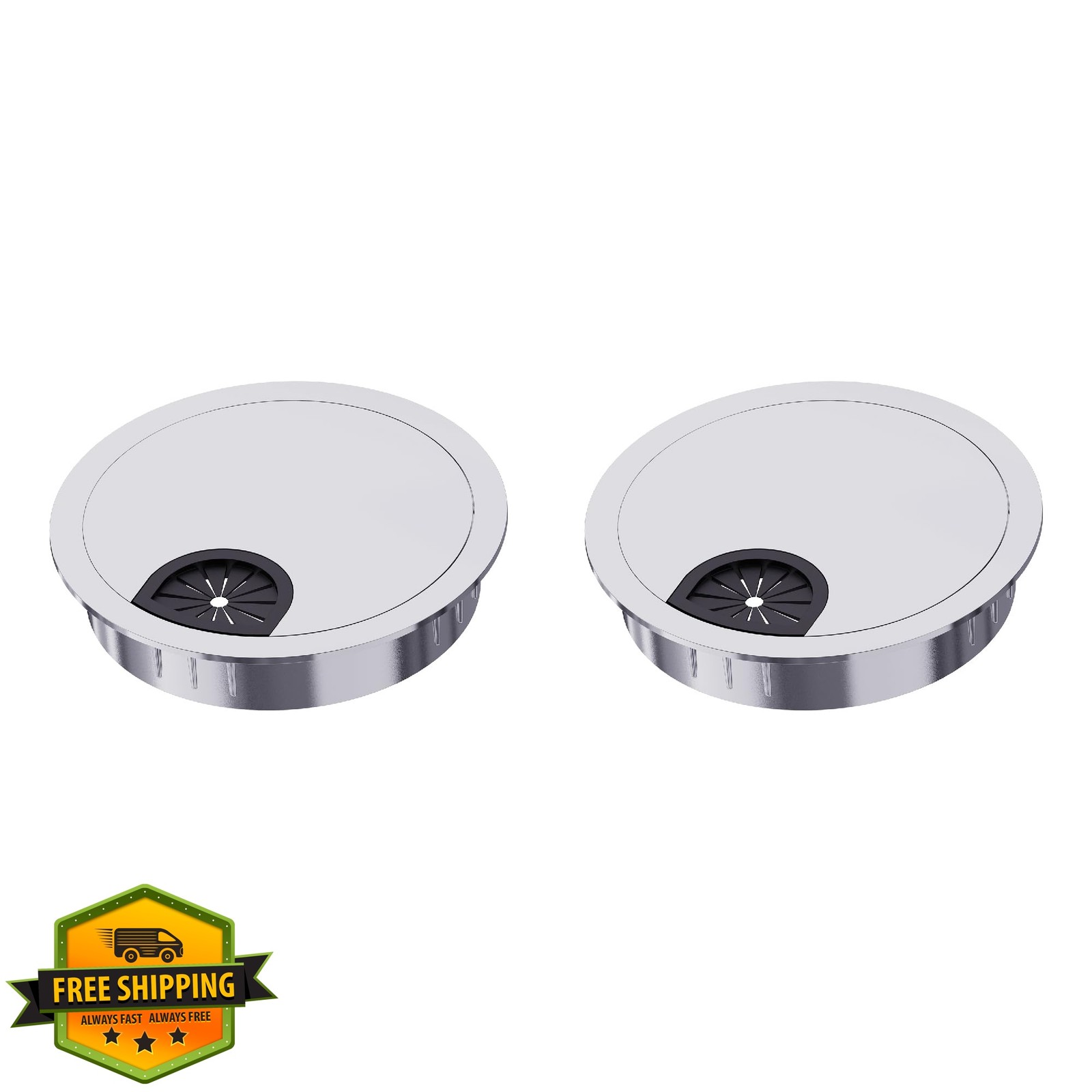 Skweawert 2-1/8″ Desk Grommet Silver Tone 2 Pack