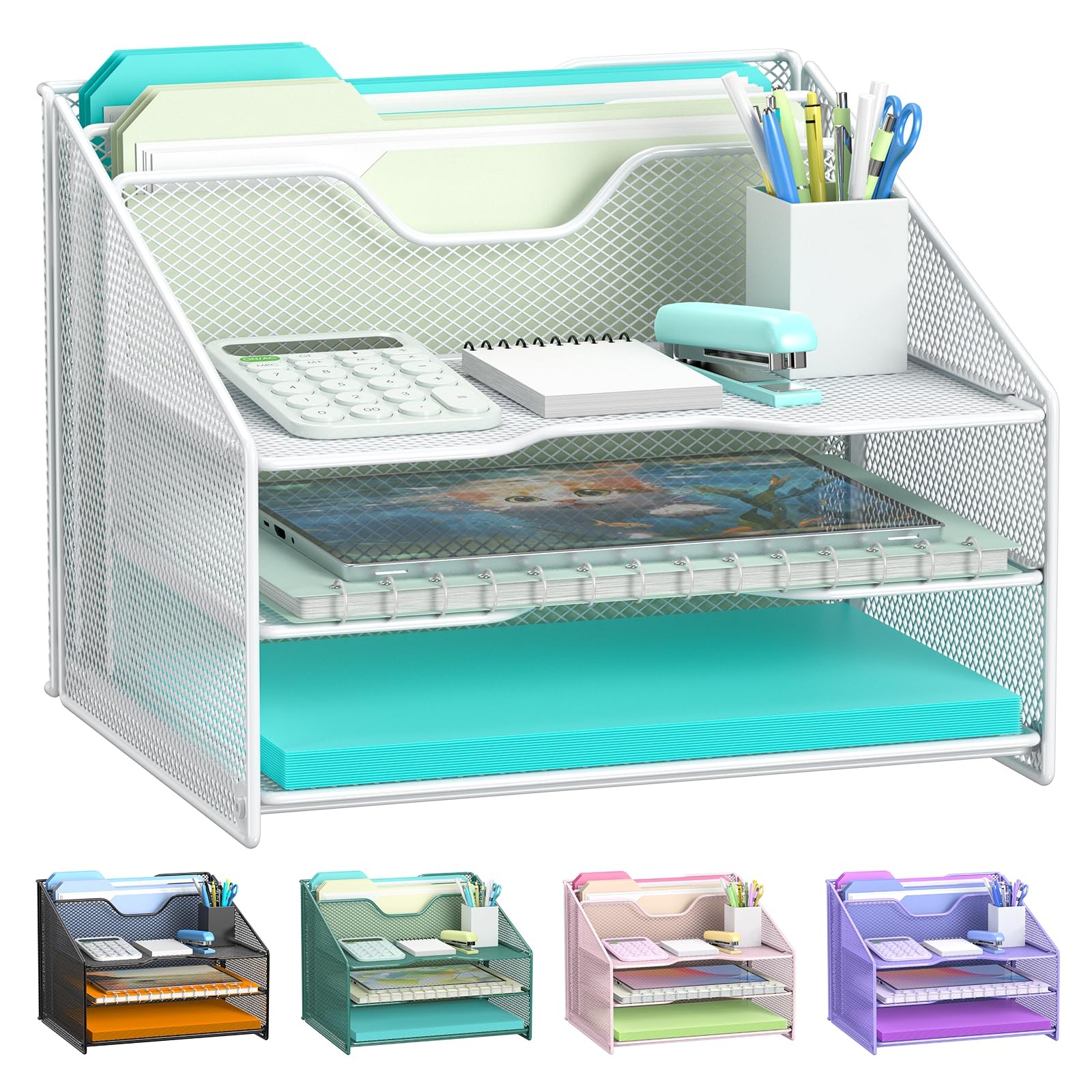 Samstar White Desk File Organizer, Mesh 12.4″ x 11.2″ x 9.4″, 1 Pack