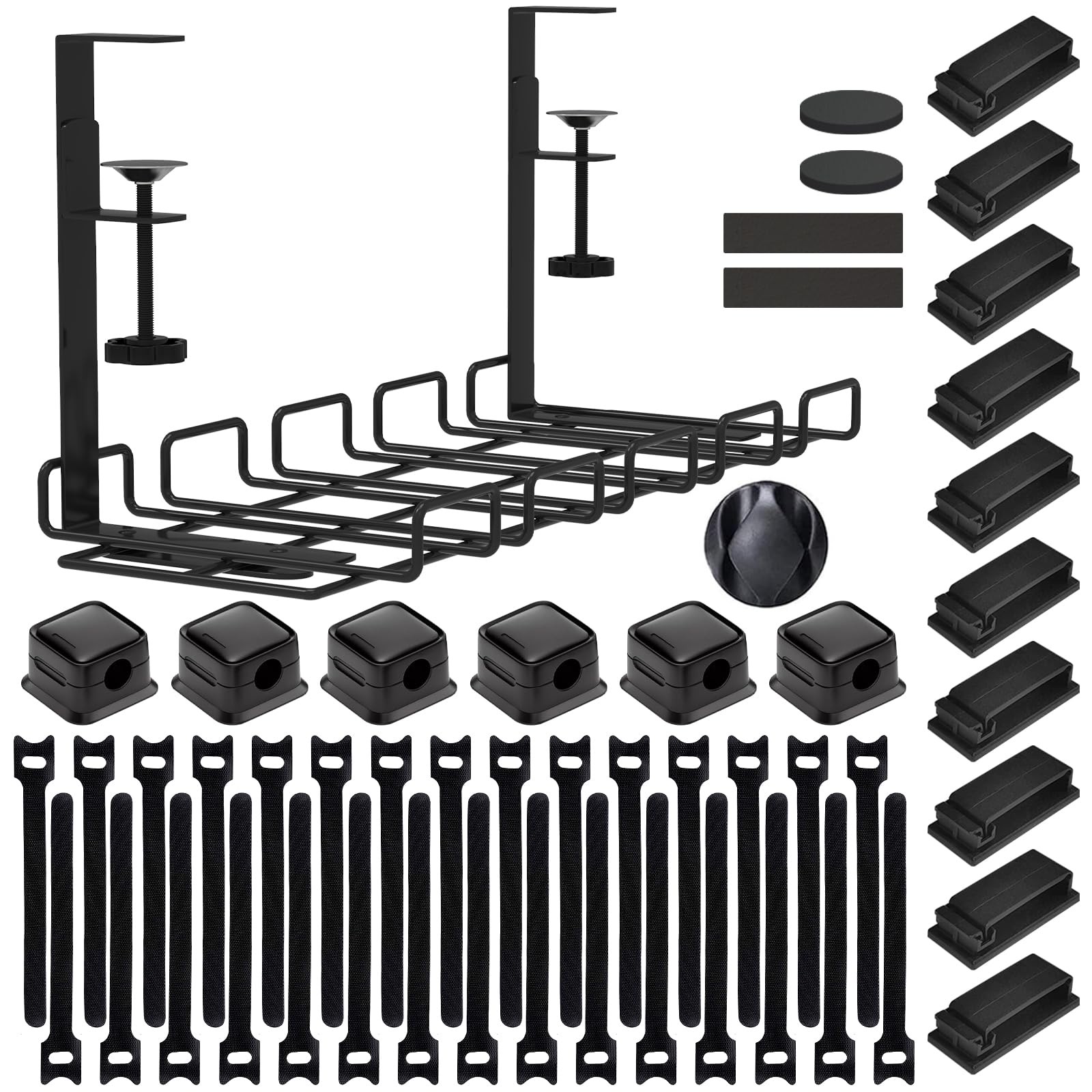 Under Desk Cable Management Tray, No Drill Steel Cord 51-Piece, Black