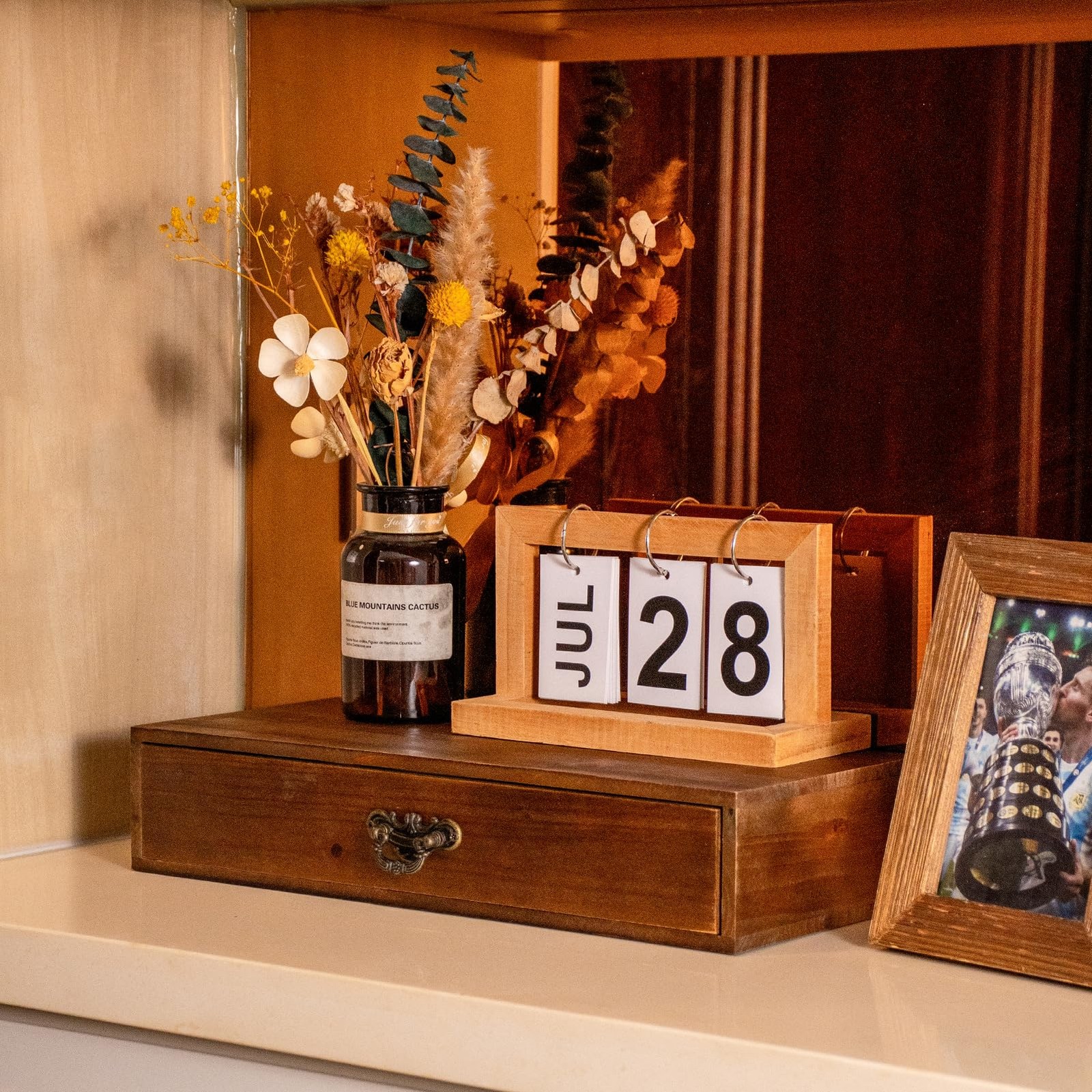 Wooden Drawers Organizer Soild Desktop 14.96 x 6.69 x 3.03 inches, Wood