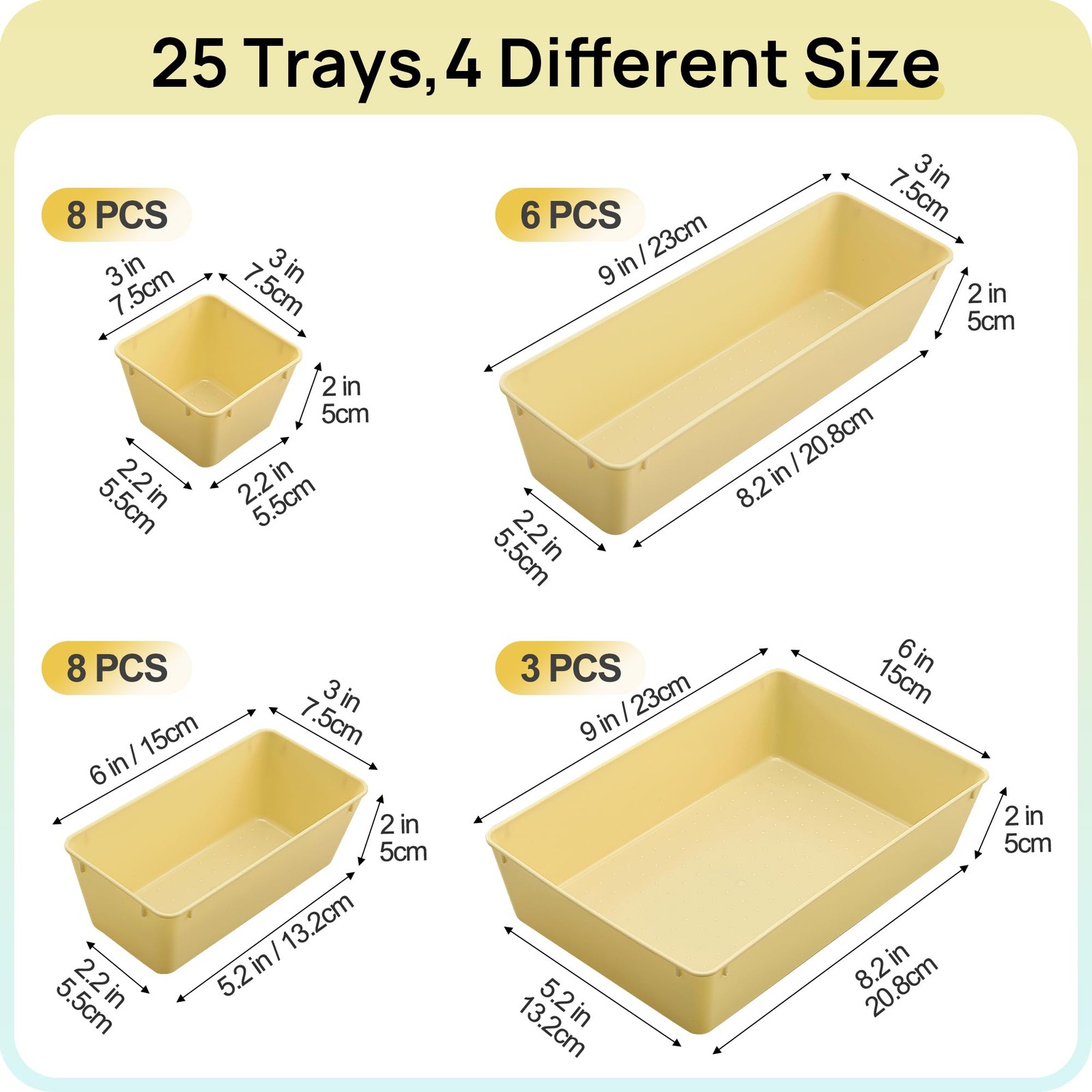 Vtopmart 25 PCS Plastic Drawer Organizers Set, 4-Size Versatile Beige