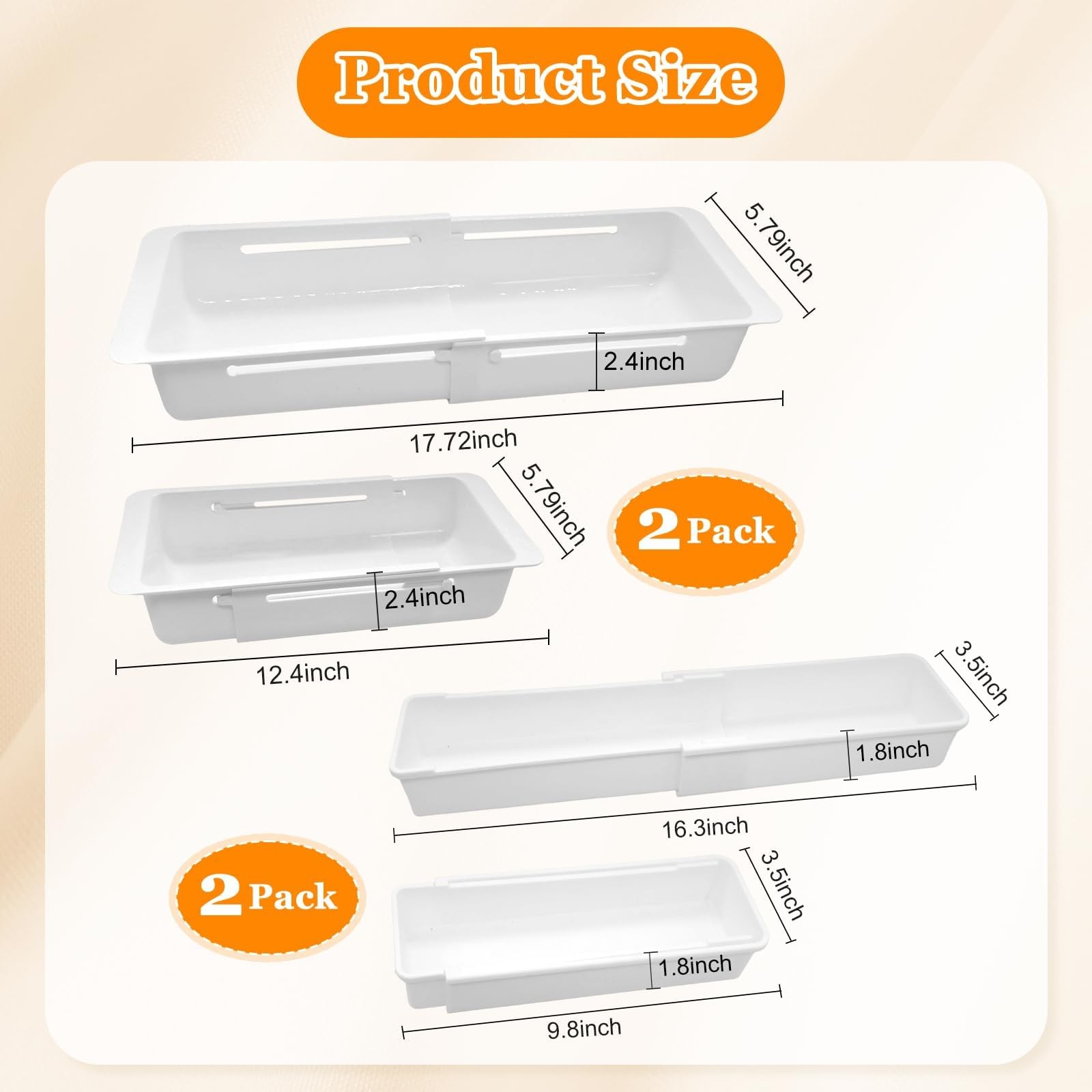 Eikovia 2 Pack Hanging Expandable Drawer 12.4 x 5.79 x 2.4 inch, white
