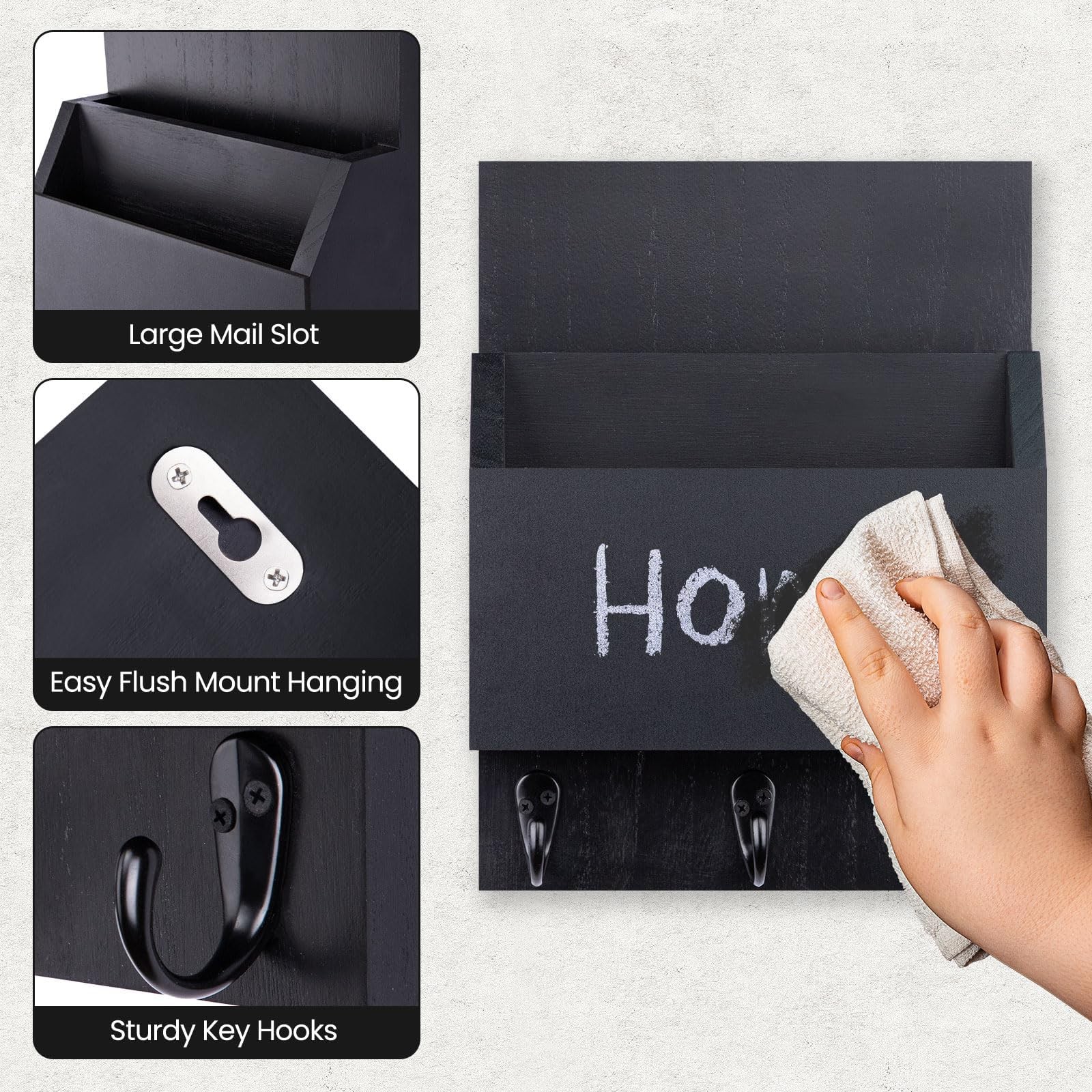 Key and Mail Holder for Wall Mount, Entryway Mail Holder with 2 Slot, Key Hol…