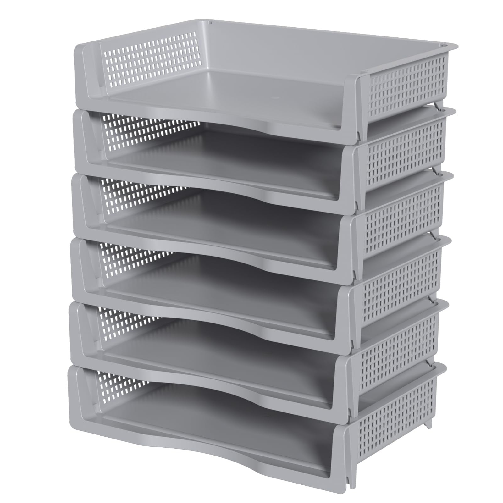 6 PCS Office Desk Tray Organizer Stackable Grey Letter Paper Trays