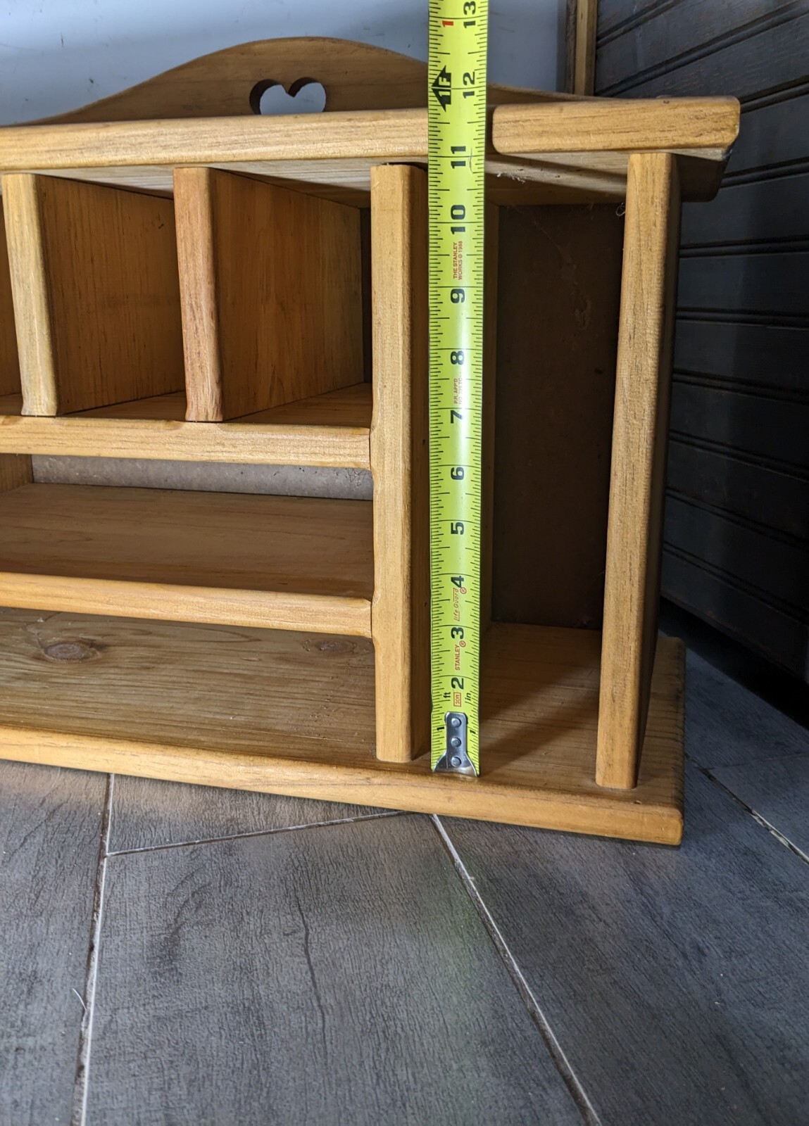 Vintage Rustic Pine Wood Office Desk Letter Holder Mail Organizer Cabinet