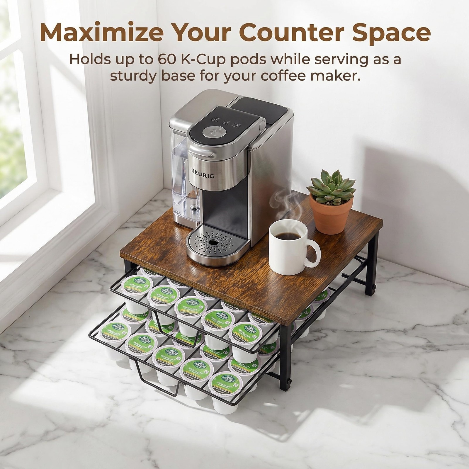 SPEDAY 2 Tier Coffee Pod 12.7 inches x 12.59 x 5.9 inches, wood