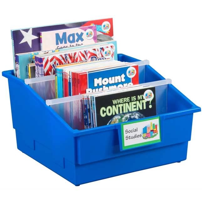 Single-Color Picture Book Classroom Library Bins with Dividers, 13.5″ x 13.5″…