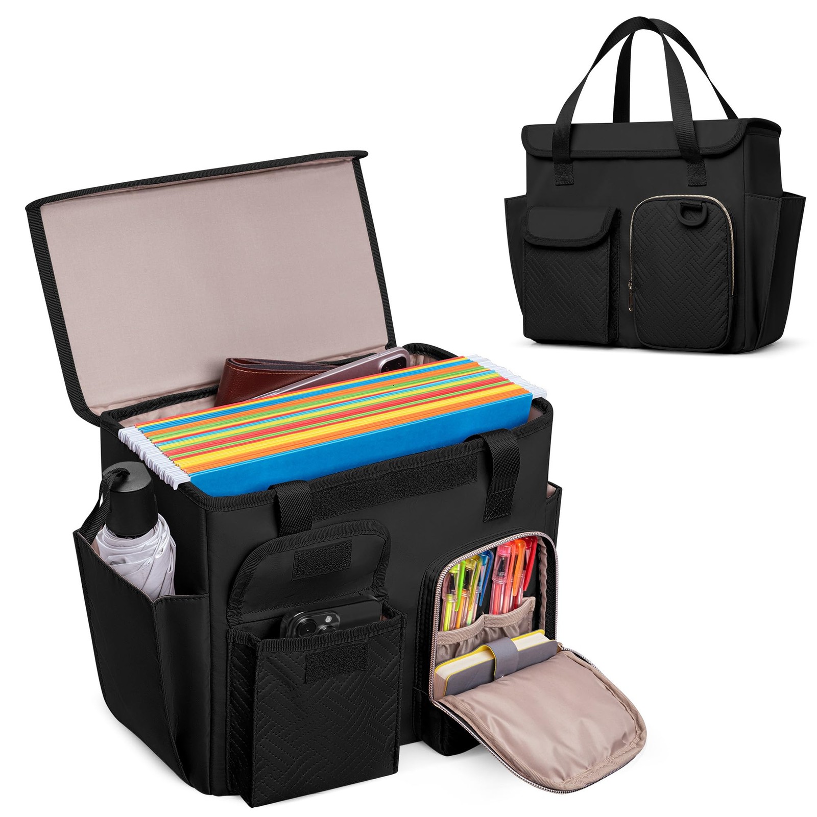 Prokva Hanging File Organizer Box 12 inches x 4.5 x 10 inches, Black