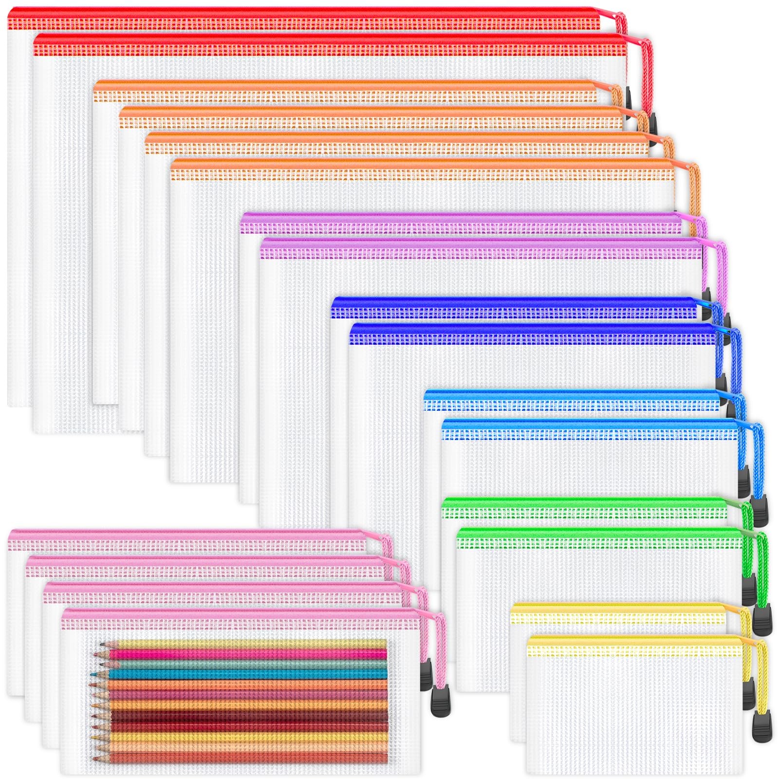 20 PCS Mesh Zipper Pouch Bags 8 Sizes 8 Colors Waterproof Storage Organizer