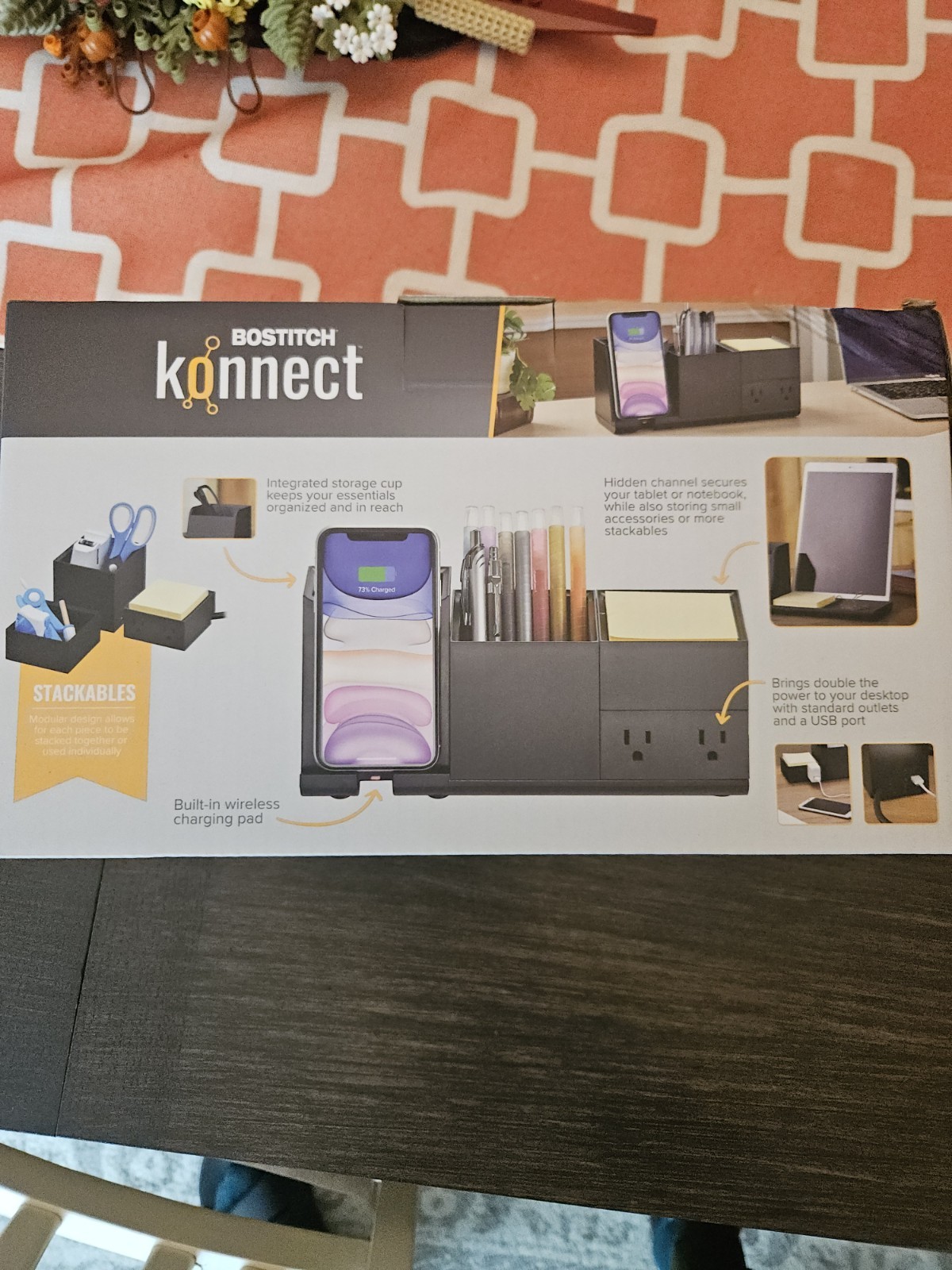 Bostitch Konnect 4-Piece Wireless Desktop Charging Desk Organizer NEW!