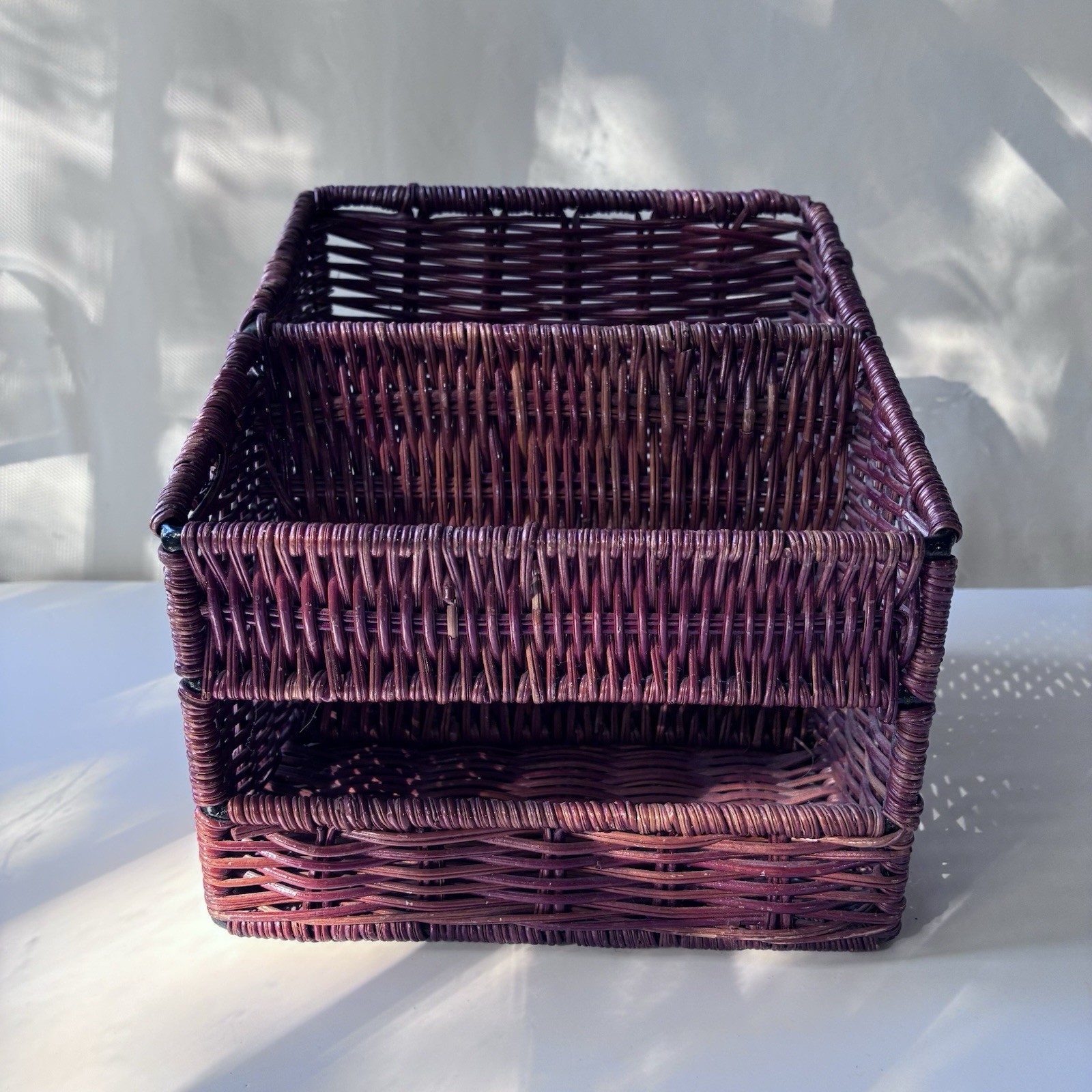 Vintage Wicker Rattan Desk Caddy Organizer Mail Holder Boho Retro Cottage