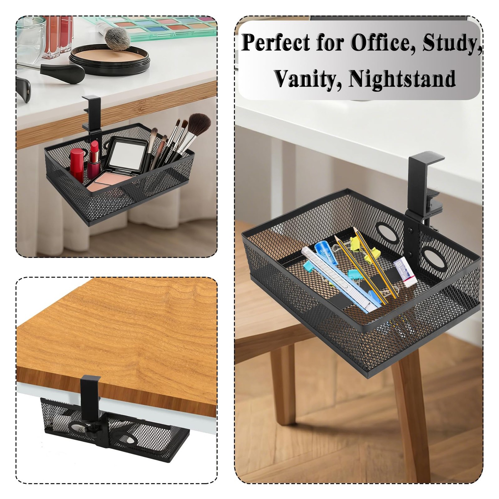 360° Swivel Under Desk Drawer Organizer, Clamp~On Mesh Storage