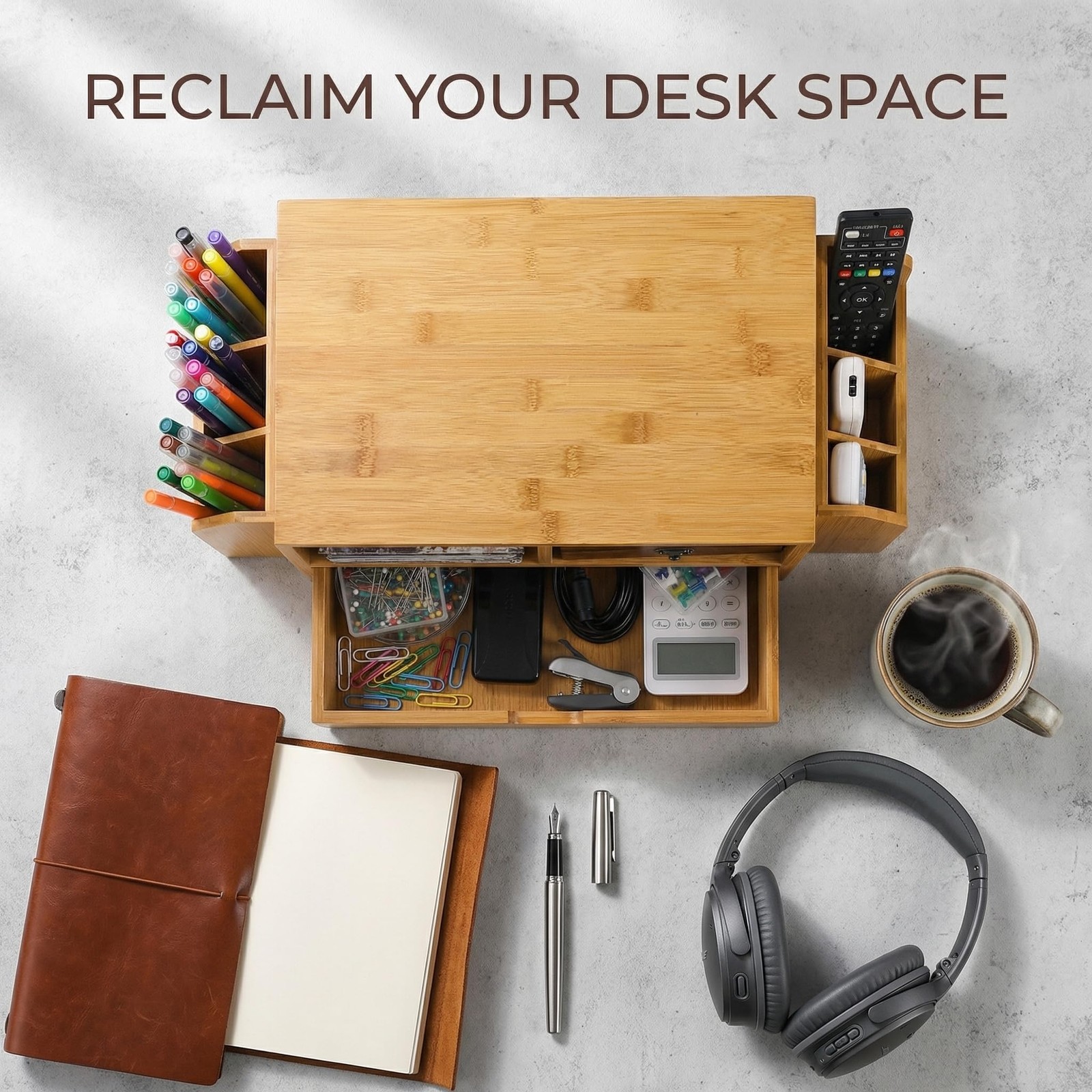 Hiceeden 2 Tier Bamboo Desktop Organizer, Desk Monitor Stand Riser