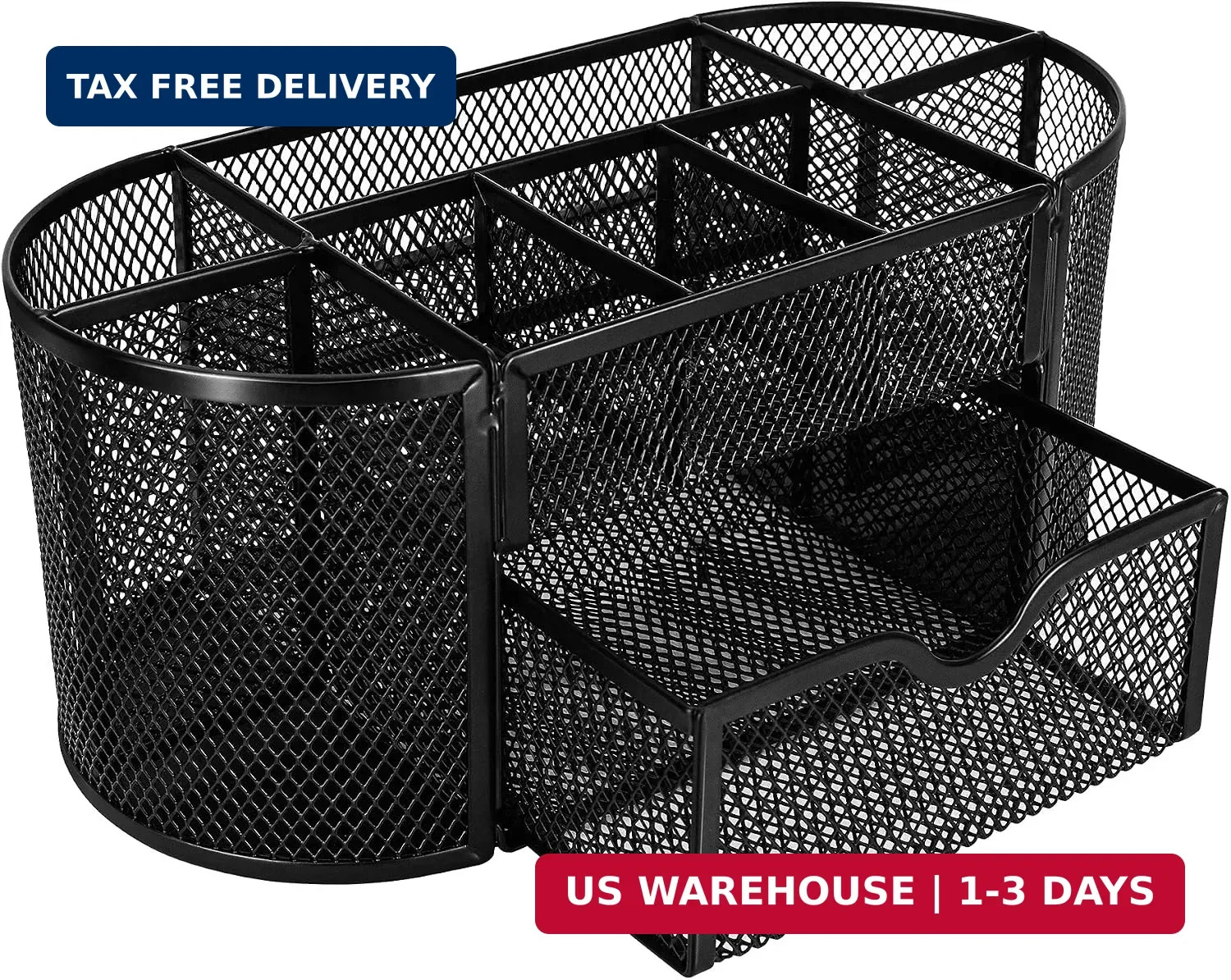 Amazon Basics Mesh Desk Organizer with Pen Holder, Pullout Drawer and Office Cad