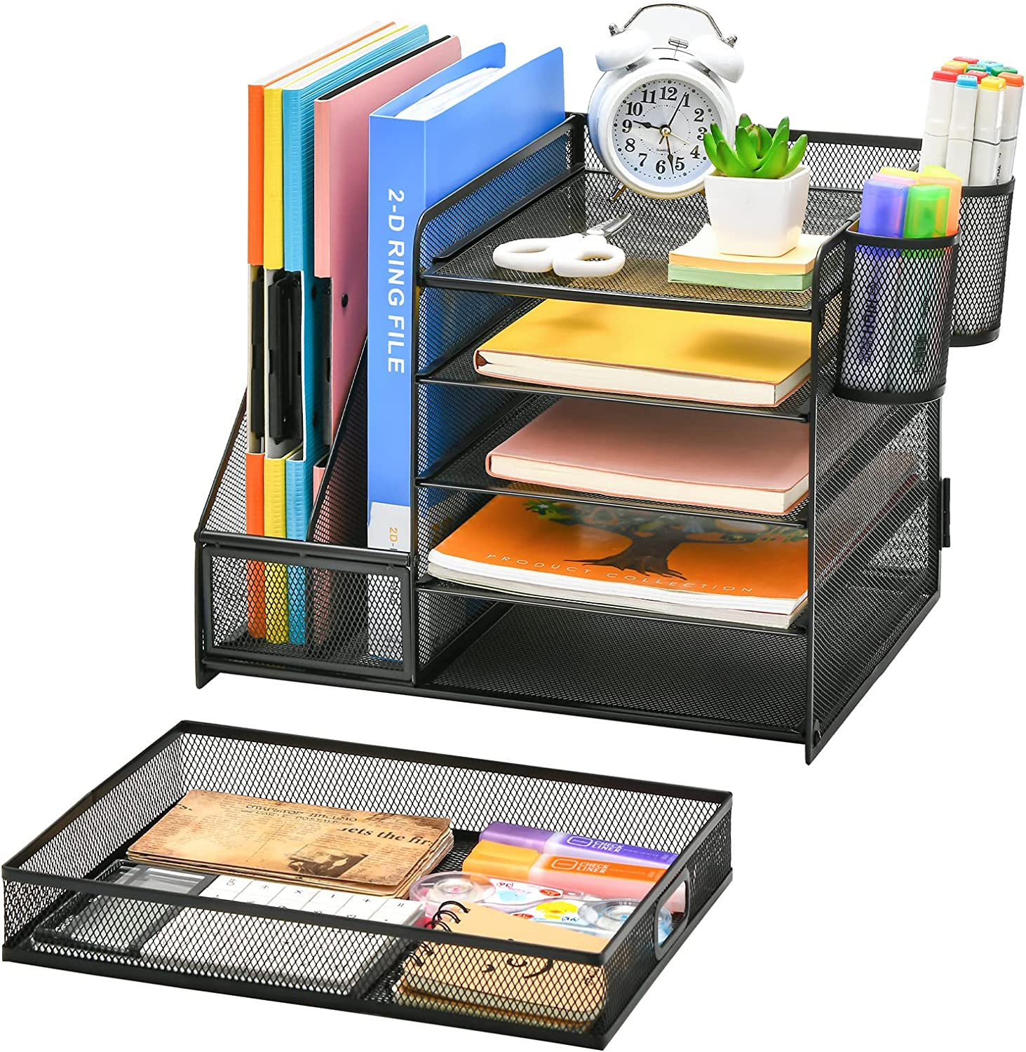 Marbrasse Desk Organizer with File Holder, 5-Tier Paper Letter Tray Organizer wi