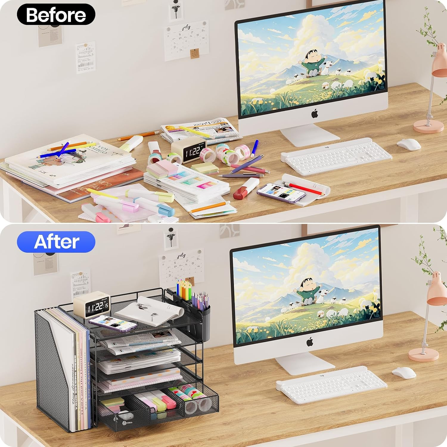 Desk Organizer, 5-Tier Desktop File Organizer with Drawer and Pen Holders, Offic