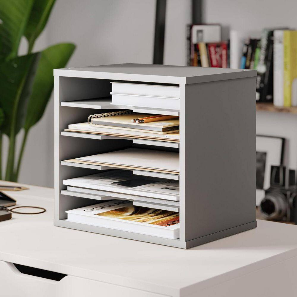 Gray 13.6 In. X 12 In. Wood Modern Desk File Organizer