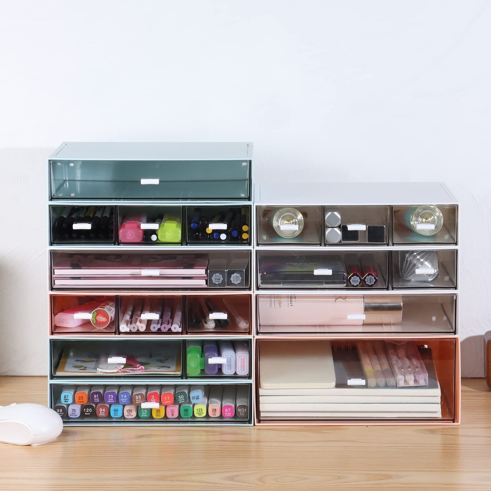 Desk Craft Organizer and Storage with 4 Mixed Drawers, Stackable Plastic Desk…