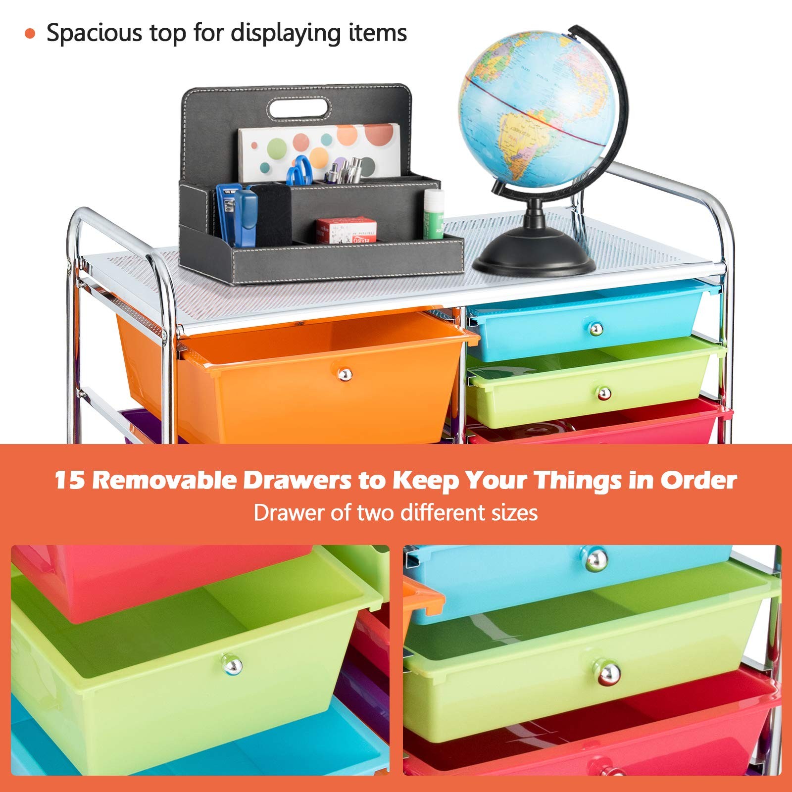 KOTEK 15-Drawer Rolling Storage Cart, Multipurpose Mobile Multicolor-combo2