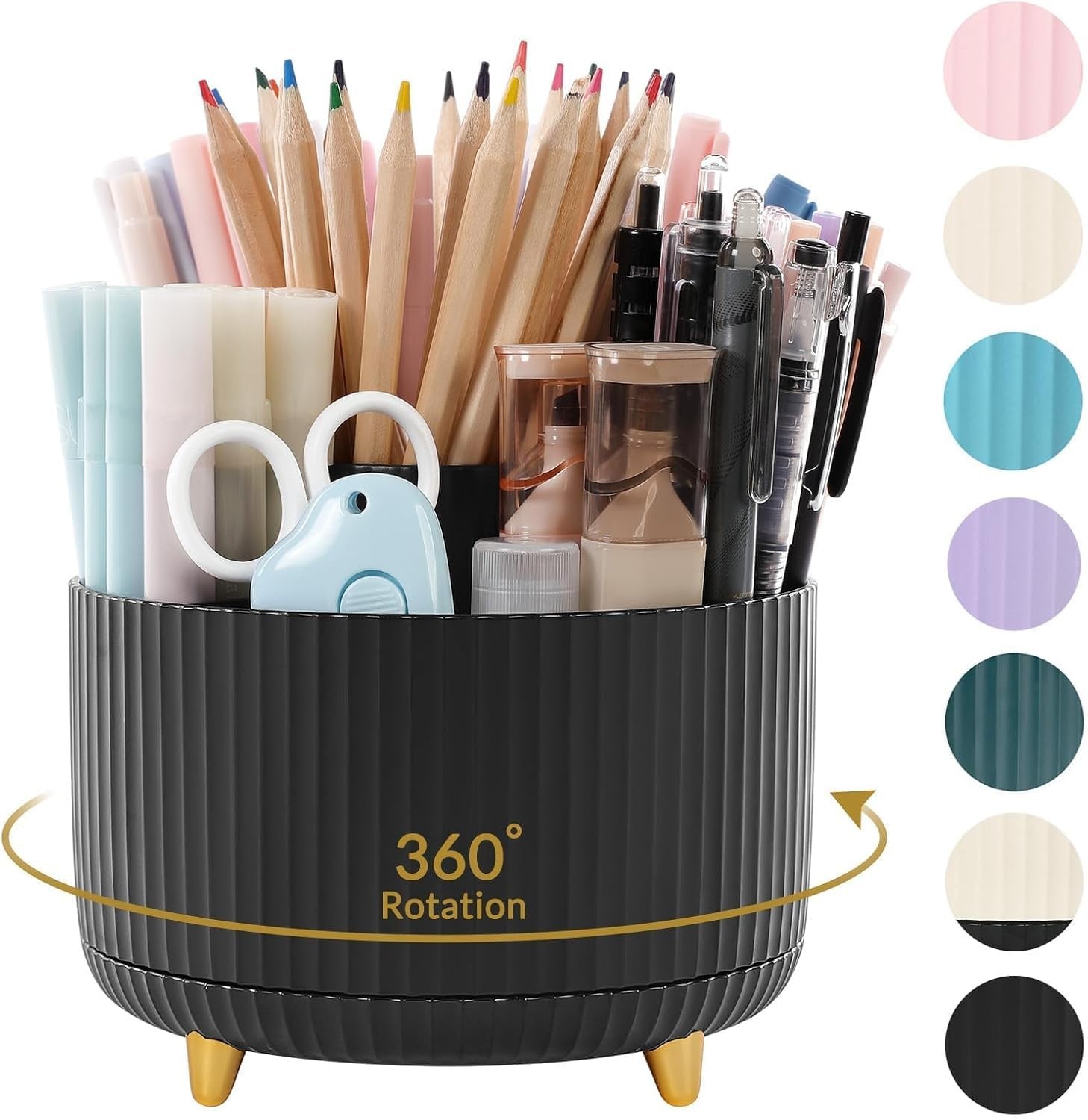 SKYDUE 360 Degree Rotating Desk Organizer, 5.8*5.8*4.7 Inches, Black_1Pack