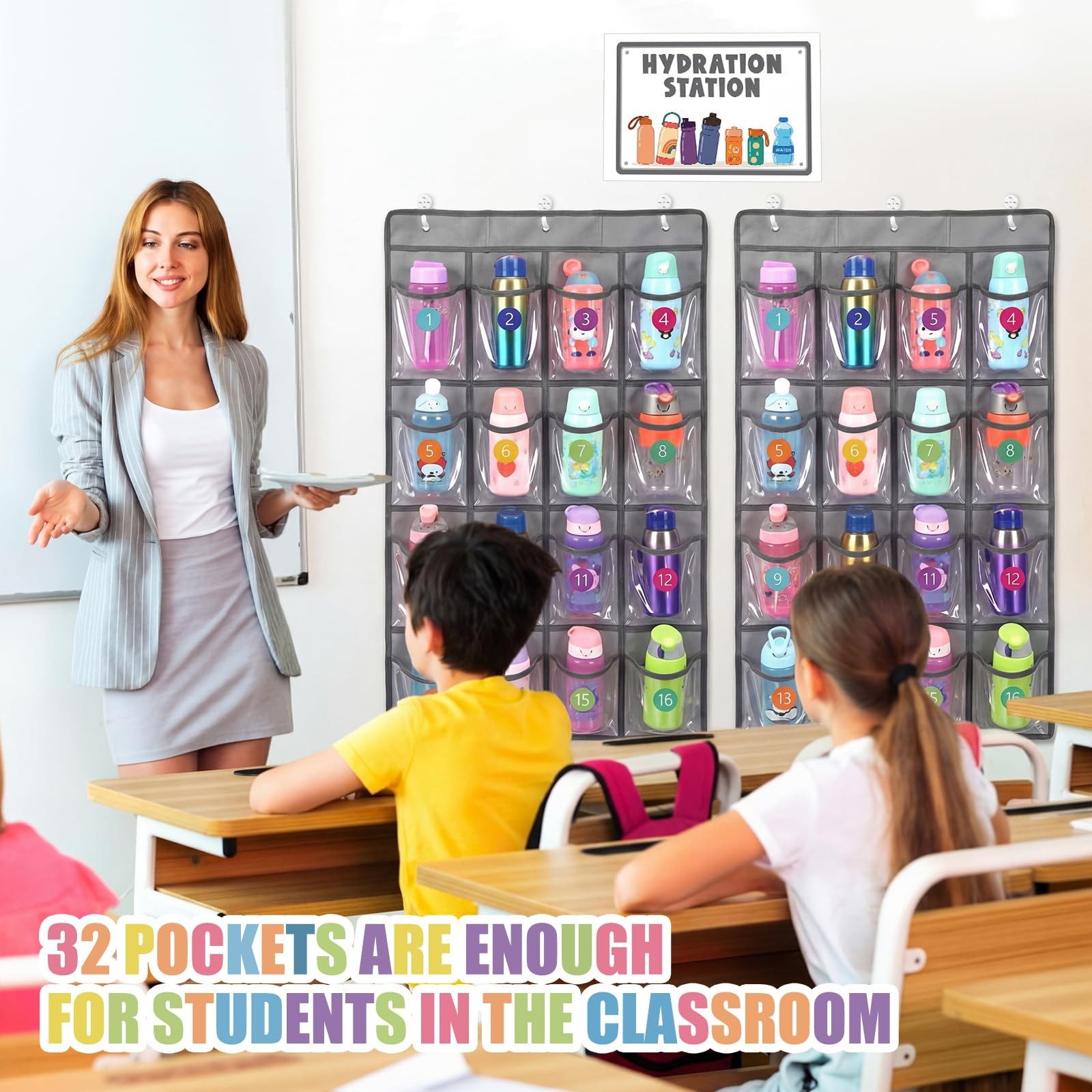 2 Pcs Water Bottle Organizer for Classroom 32 Holders over the Door Storage R…