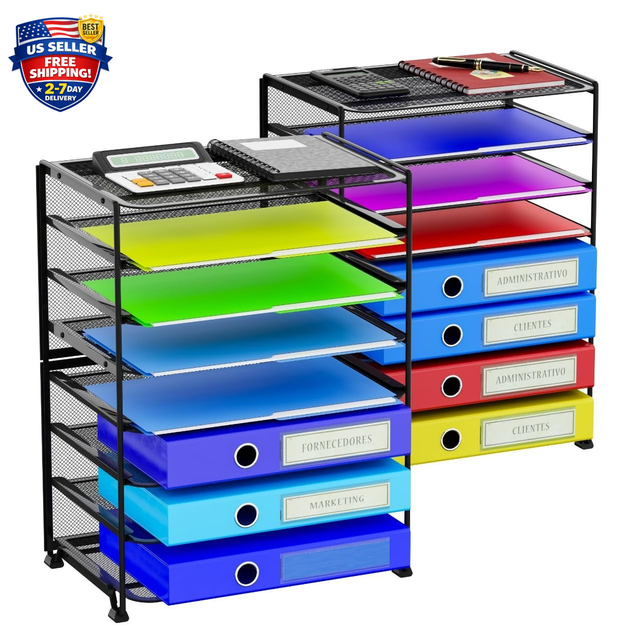 2 Pack 8 Tier Mesh Desk File Organizer Letter Tray Paper Storage Black