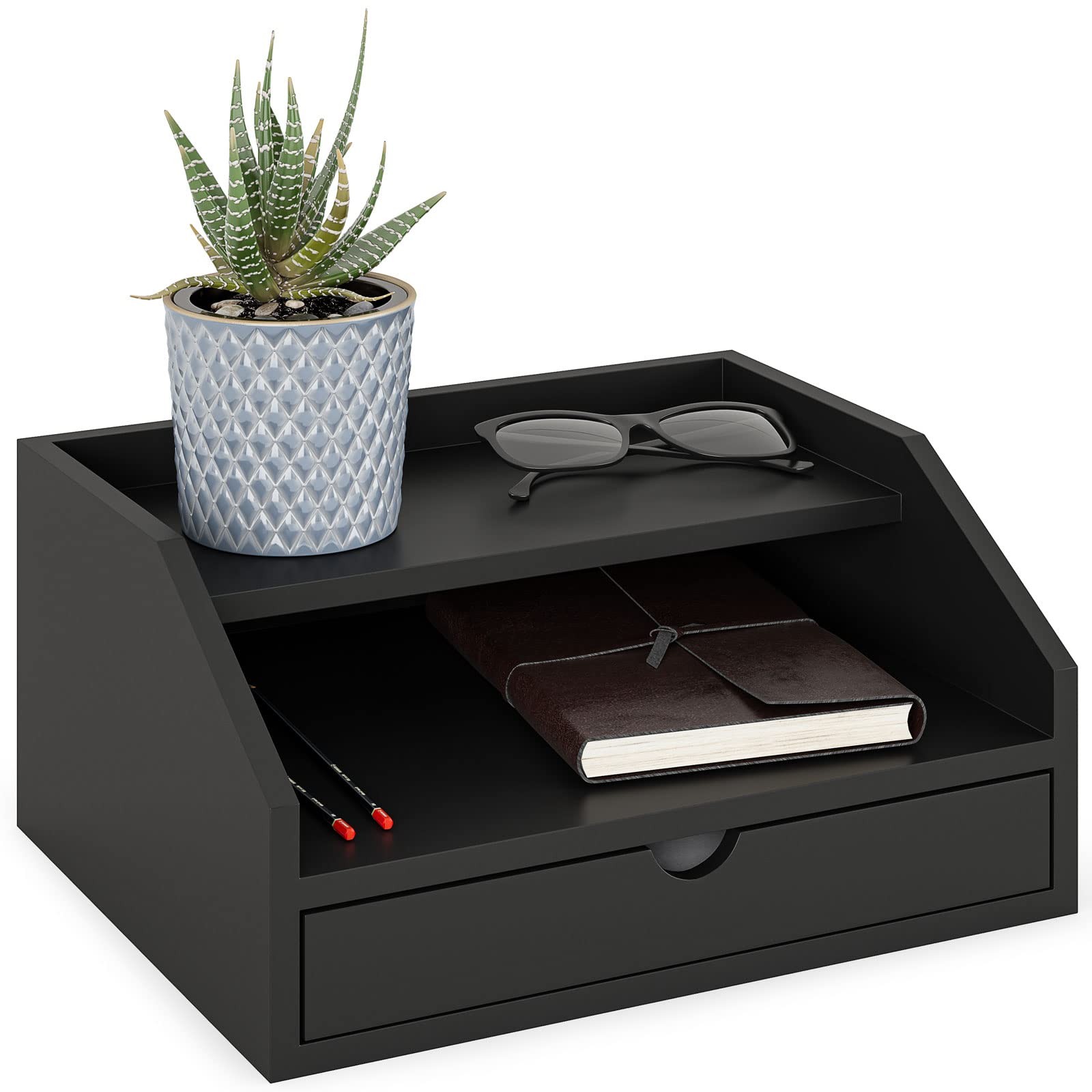 Ballucci Desk Organizer with Drawer, 3 Tier Paper, Office Supplies and File Orga