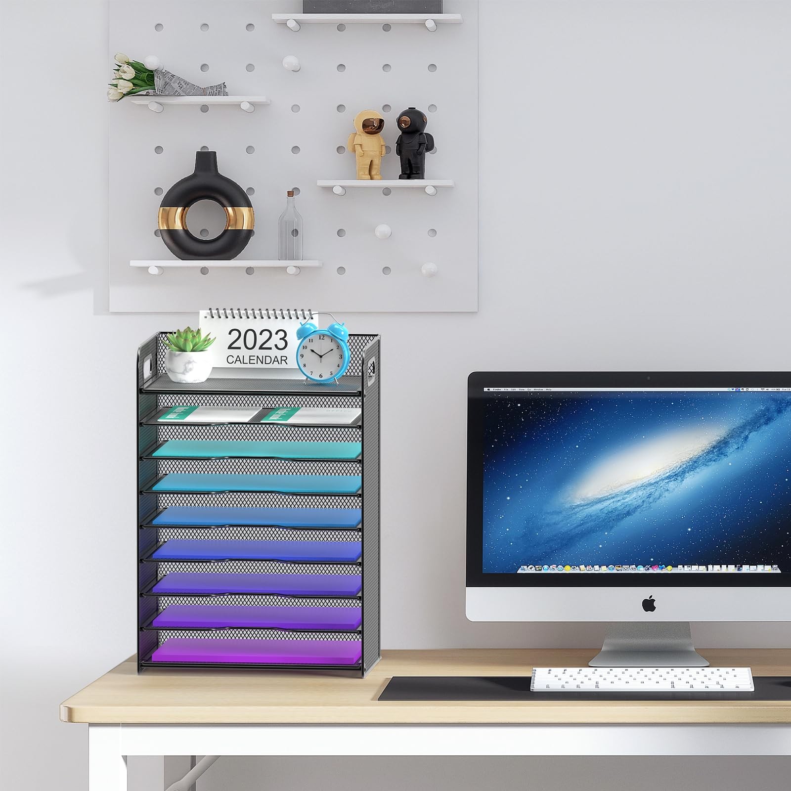 9 Tier Desk Organizer, Mesh Letter Tray File Rack Shelves Sorter Storage with…