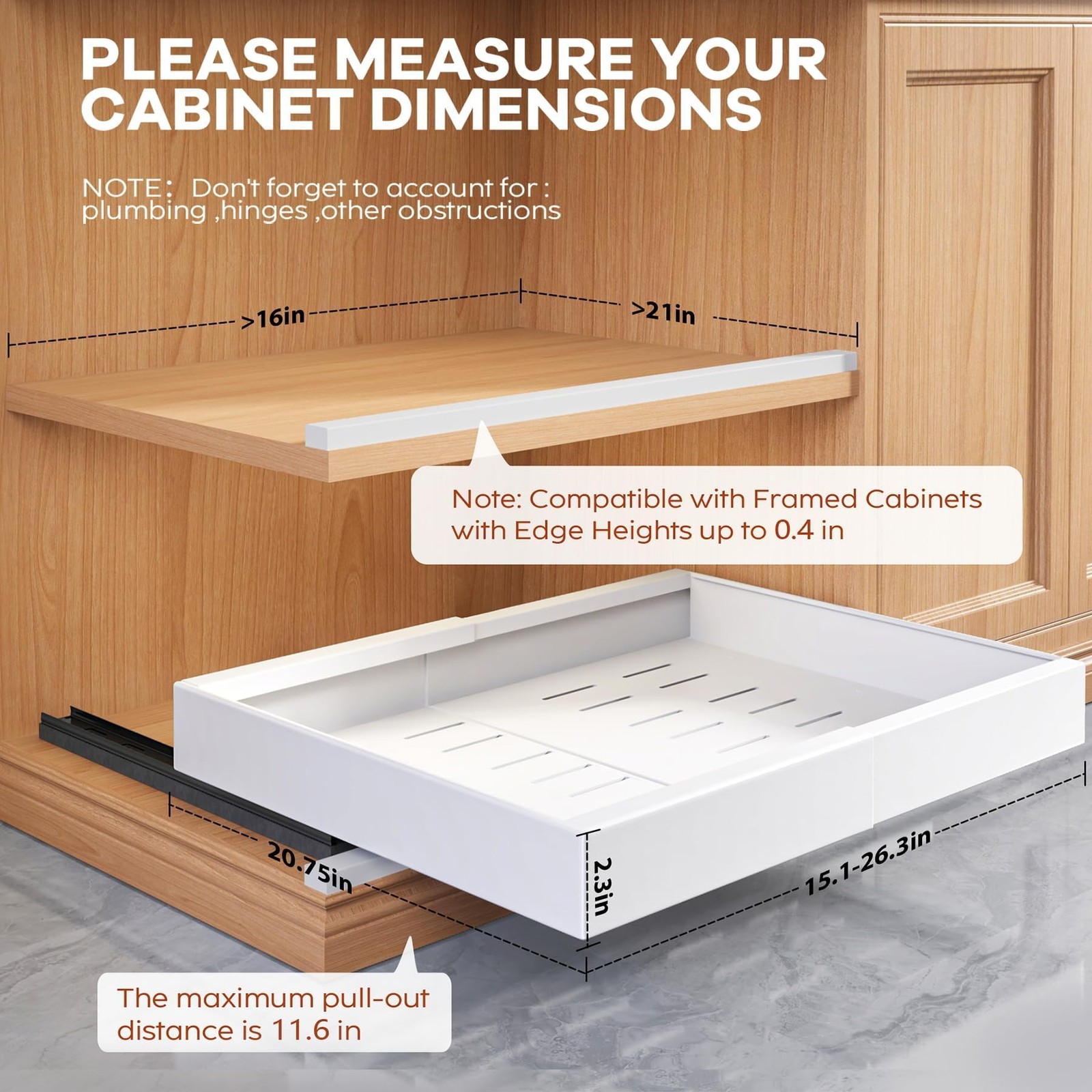 Seinloes 2 Pack Pull Out Cabinet Organizer 21″D x 15.1″-26.3″W(2Pack), White