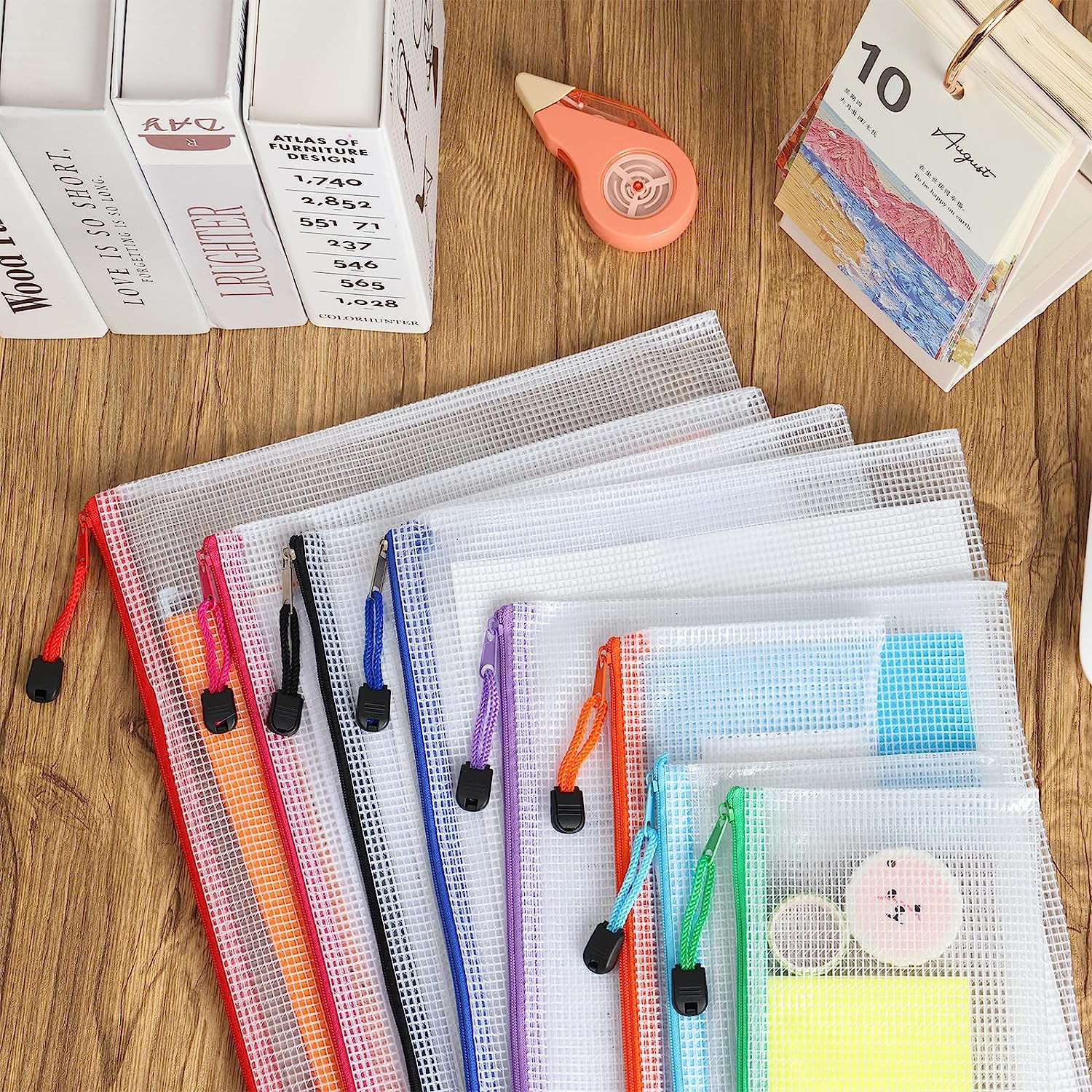 30Pcs Mesh Zipper Pouch Bags, 8 Sizes Plastic Zipper Bags, 8 Colors Waterproof Z