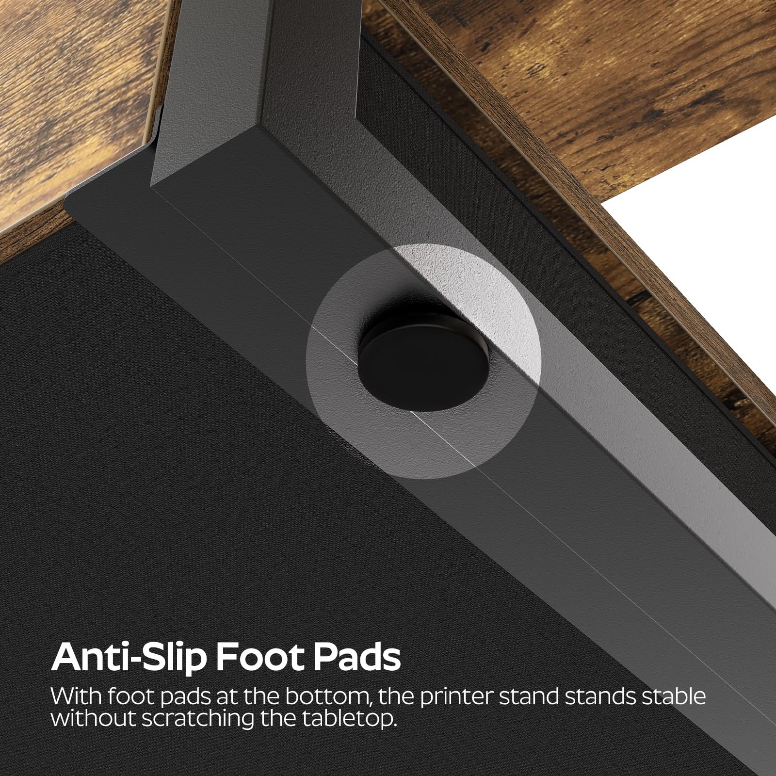YATINEY Desktop Printer Stand, 15.4″L x 11.4″W x 12.1″H, Rustic Brown + Black
