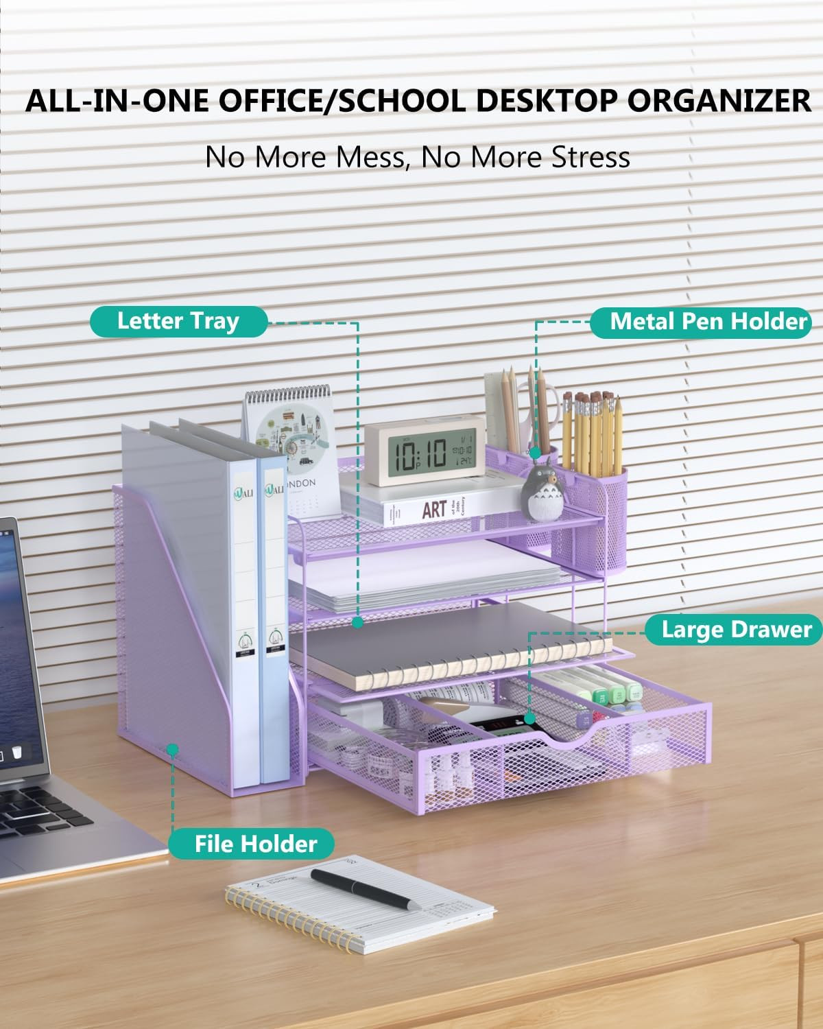 WALI Desk File Organizer, 4 Tier Desktop Paper Letter Tray Organizer with Drawer