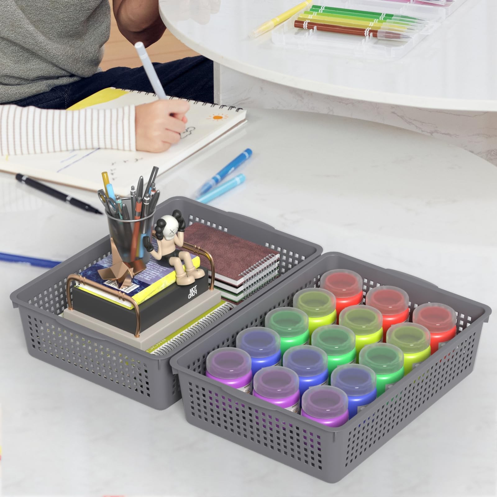 Nicesh A4 Size Plastic Basket, Desktop File Storage Organization Tray, Grey