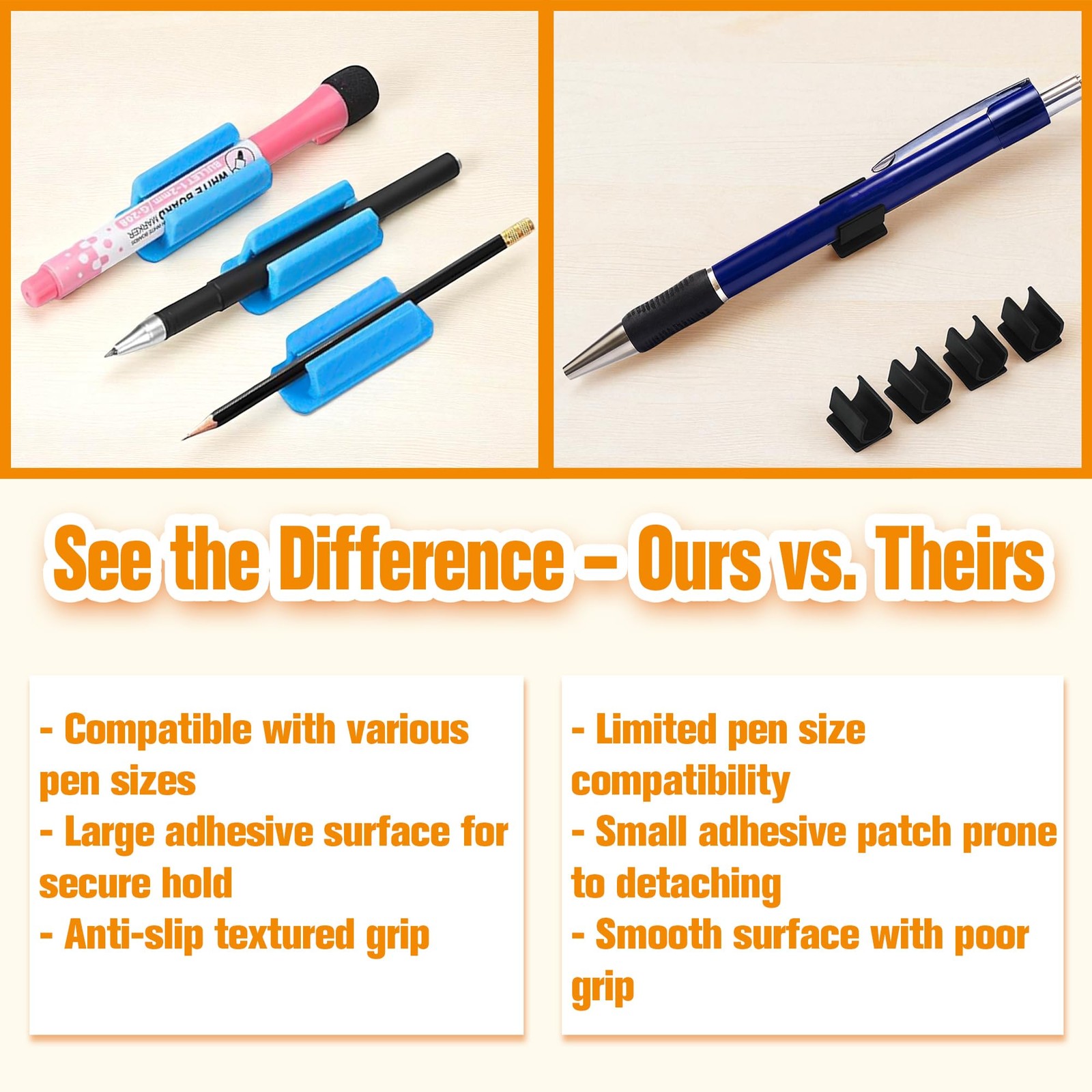 New Pencil Desk Holder for Grips Adhesive Student Classroom Pen Clip Wall Sil…
