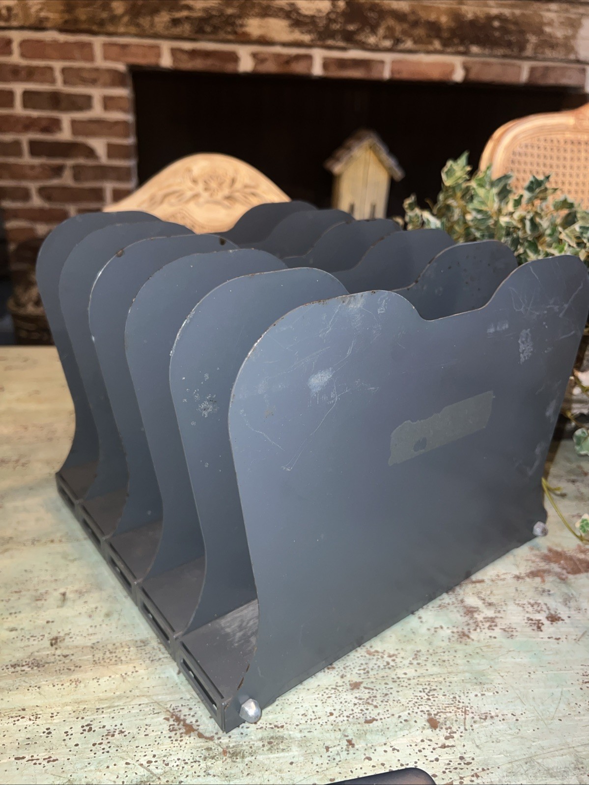 Vtg Art Steel Co. Industrial Art Steel Gray Metal File Holder Desk Organizer