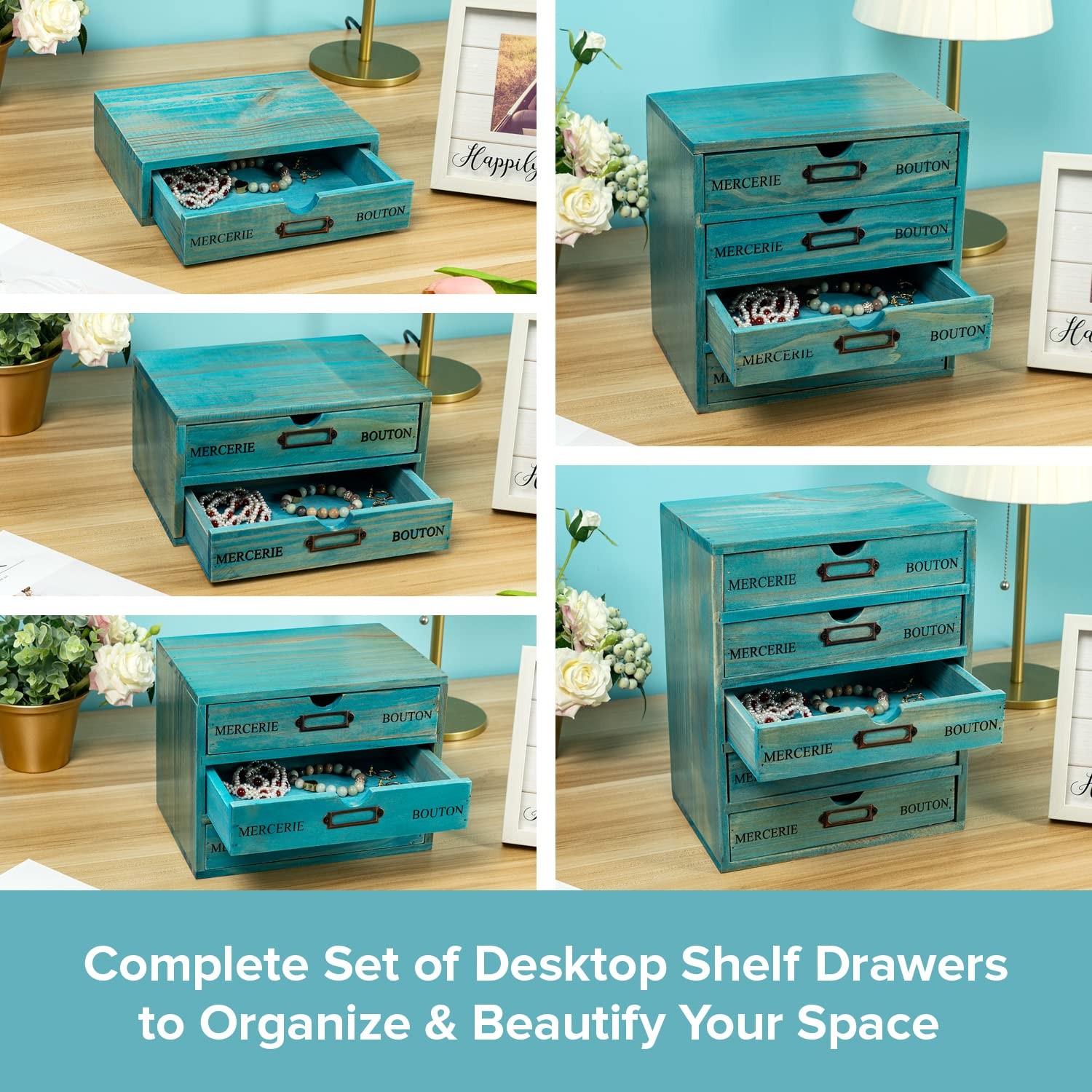 Woodaholic 5-Piece Full Matching Set Turquoise Wooden Cabinetseuropean Country