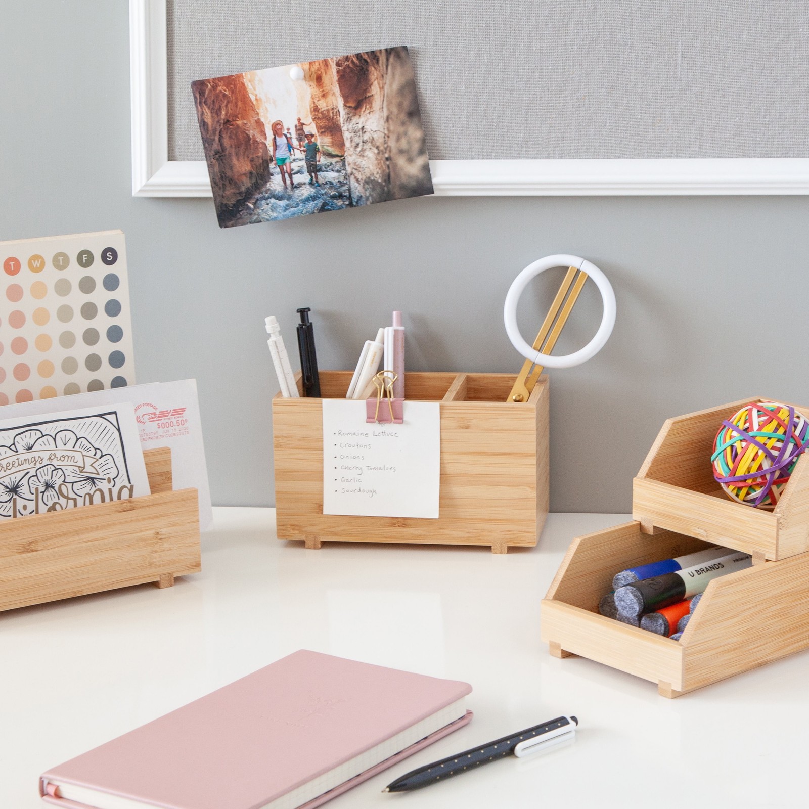 Desktop Organizer 7″ x 3.5″ x 4.2″ Bamboo Made of Natural Materials