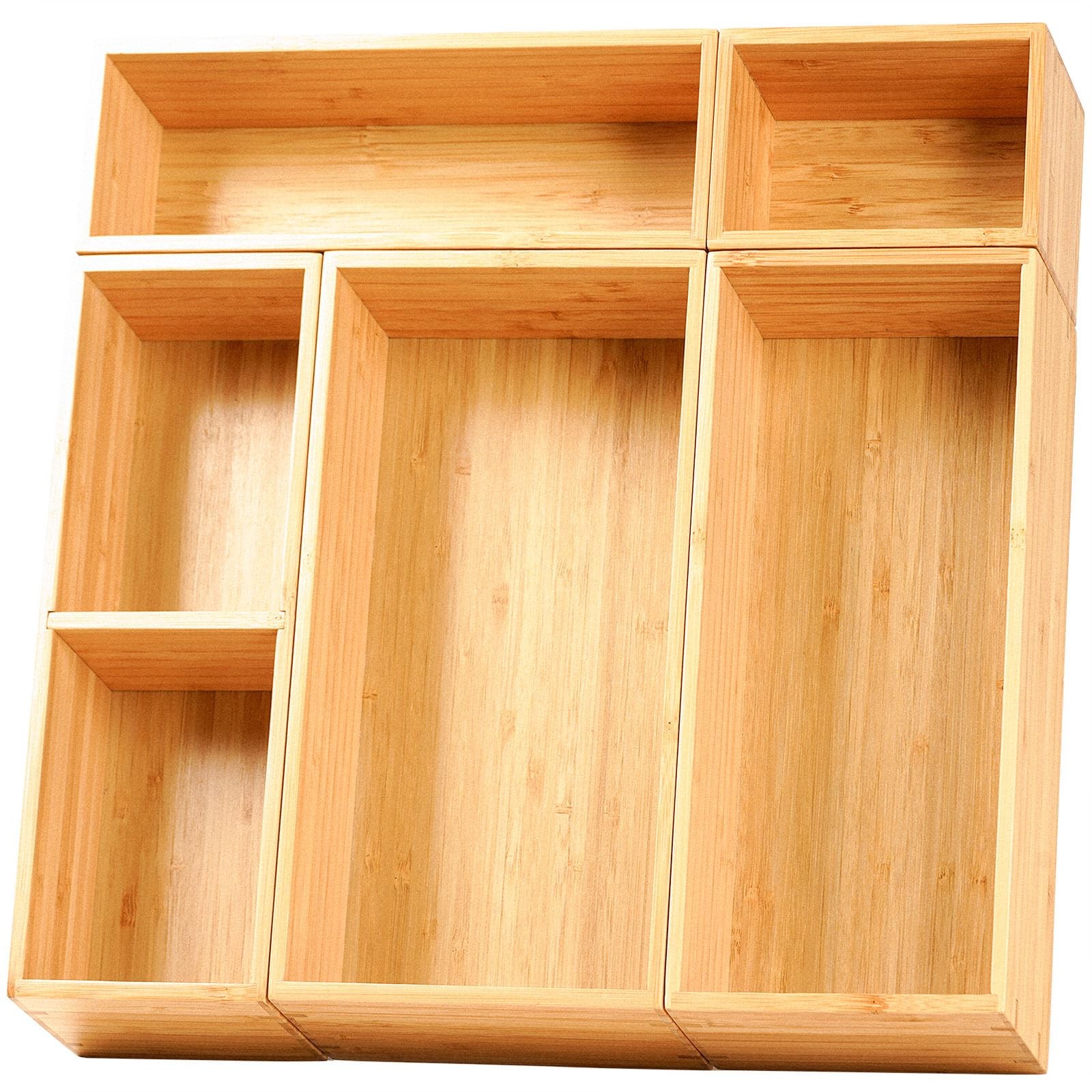 Umilife Drawer Organizer Storage Boxes, 15 x 13 x 2.5″ (5 Boxes), Natural