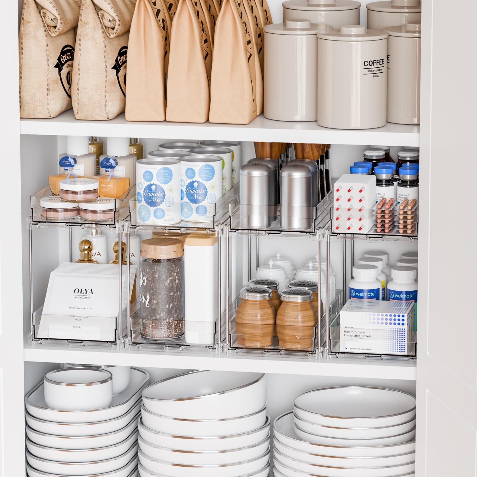 2 Set,2 Tier Pull Out Cabinet Organizer for 10.4″ x 6″ x 9.2″, Clear