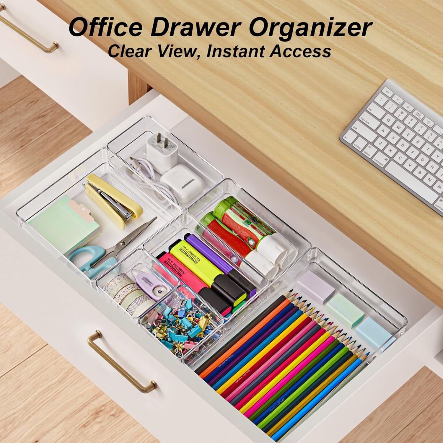 7-Piece Drawer Organizer with Non-Slip Silicone Pads, 4-Size Desk Drawer Orga…