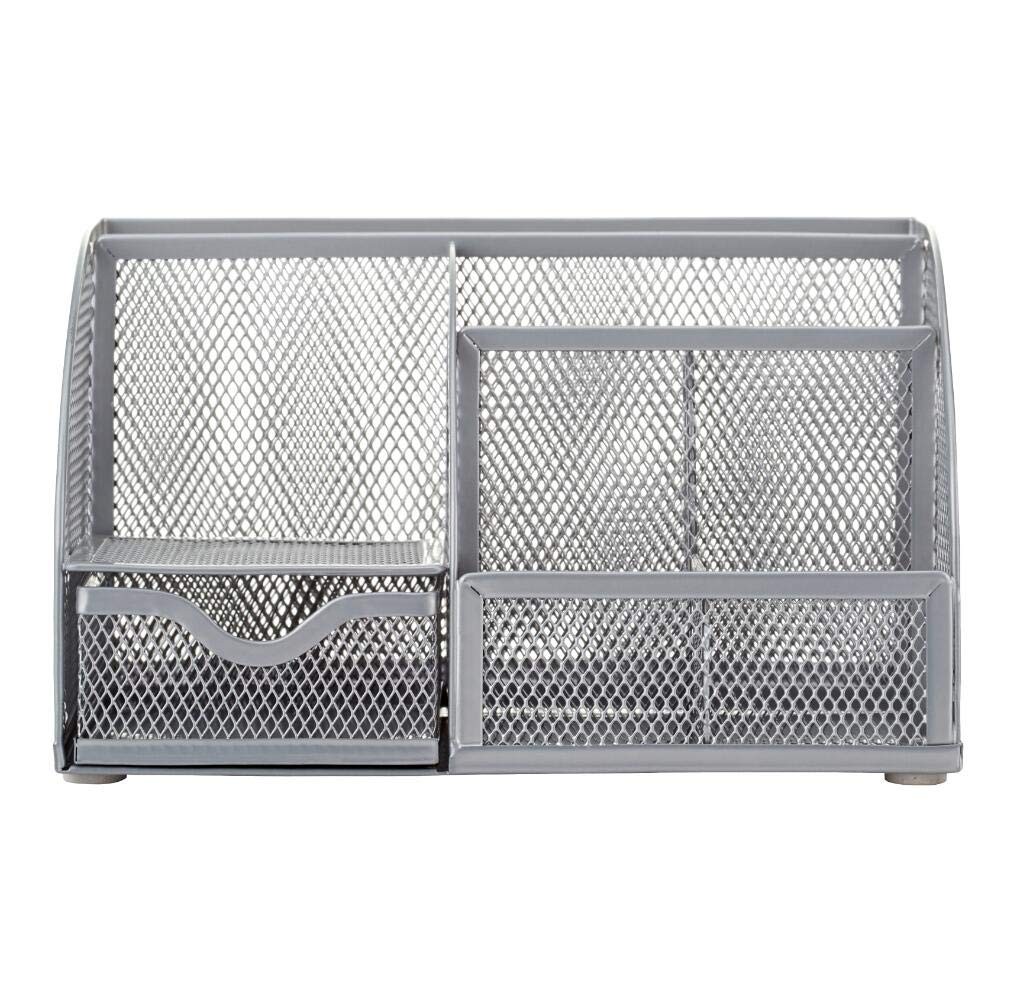 Annova Mesh Desk Organizer Office with 7 Compartments + Drawer/Desk Silver